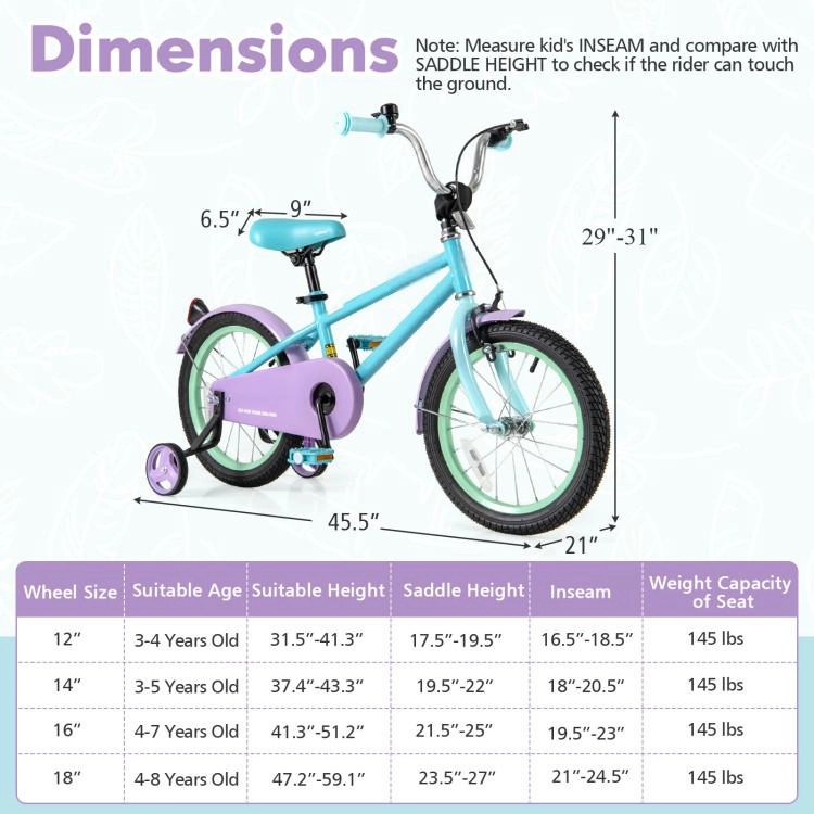 SUGIFT Blue Adjustable Handlebar Saddle and Training Wheels Kids Bike