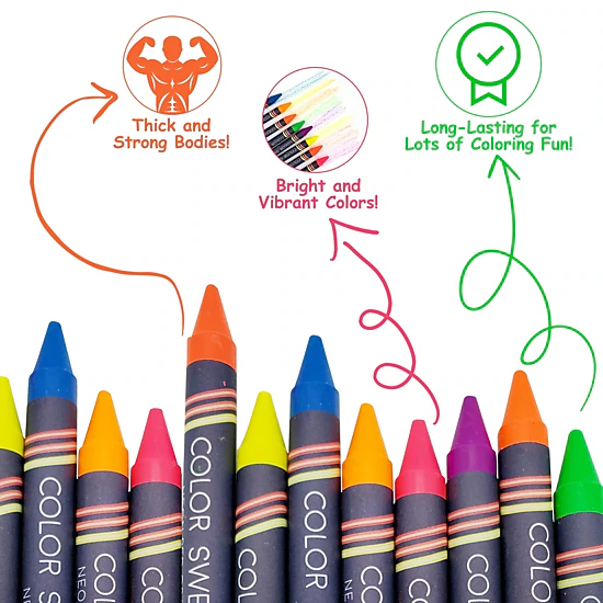 Color Swell Neon Crayons, 6 Packs, 8 per Pack (48 Total)