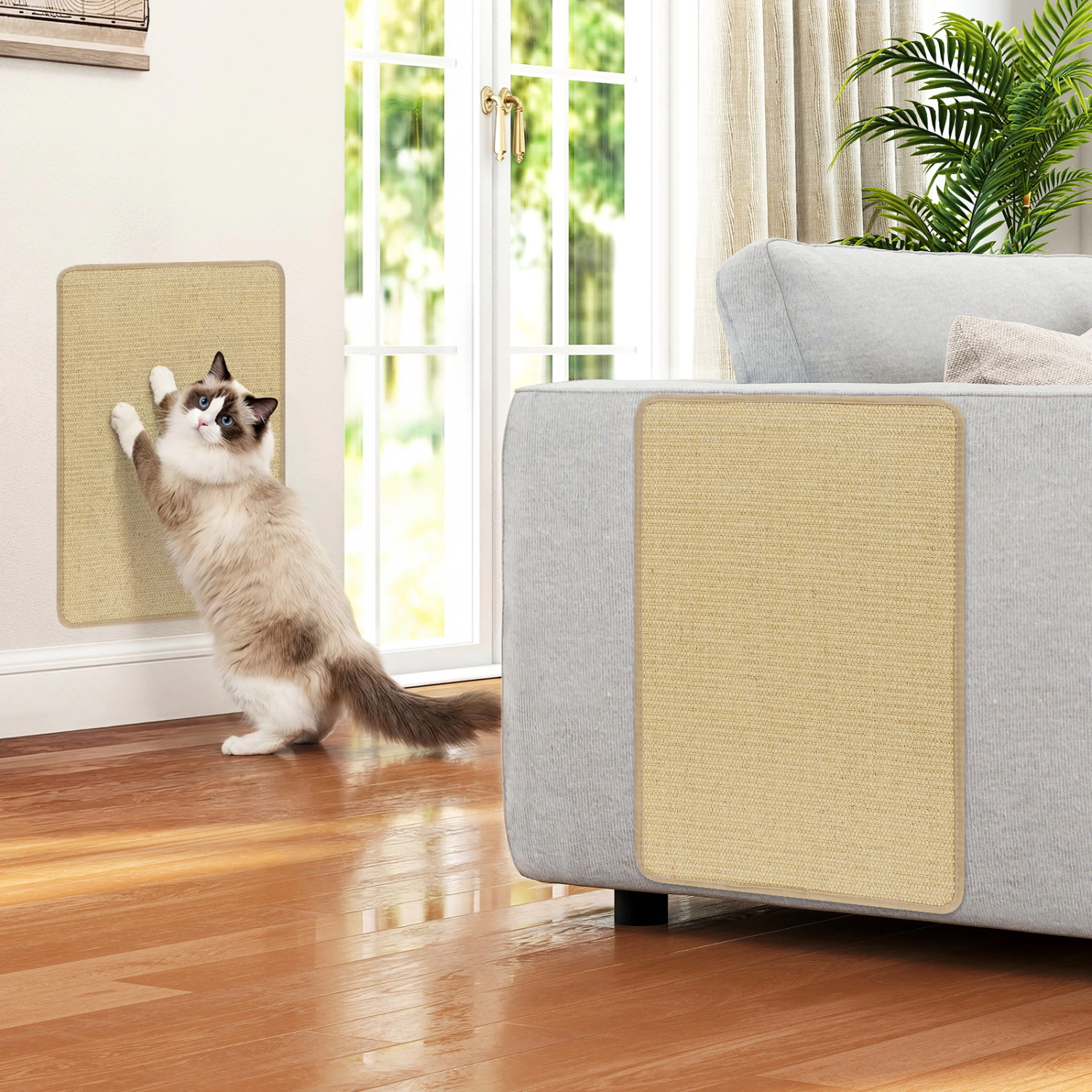 SUGIFT 24 x 16 Inch Cat Scratcher Mat Set Natural Sisal 6 Piece Pack