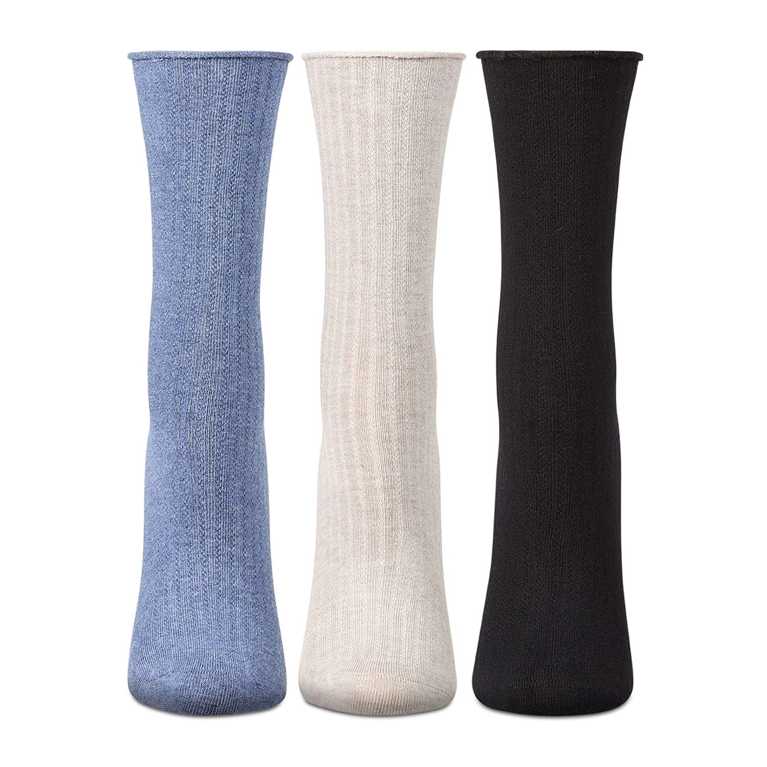MeMoi 3 Pair Women's Silky-Soft Roll-Top Crew Socks