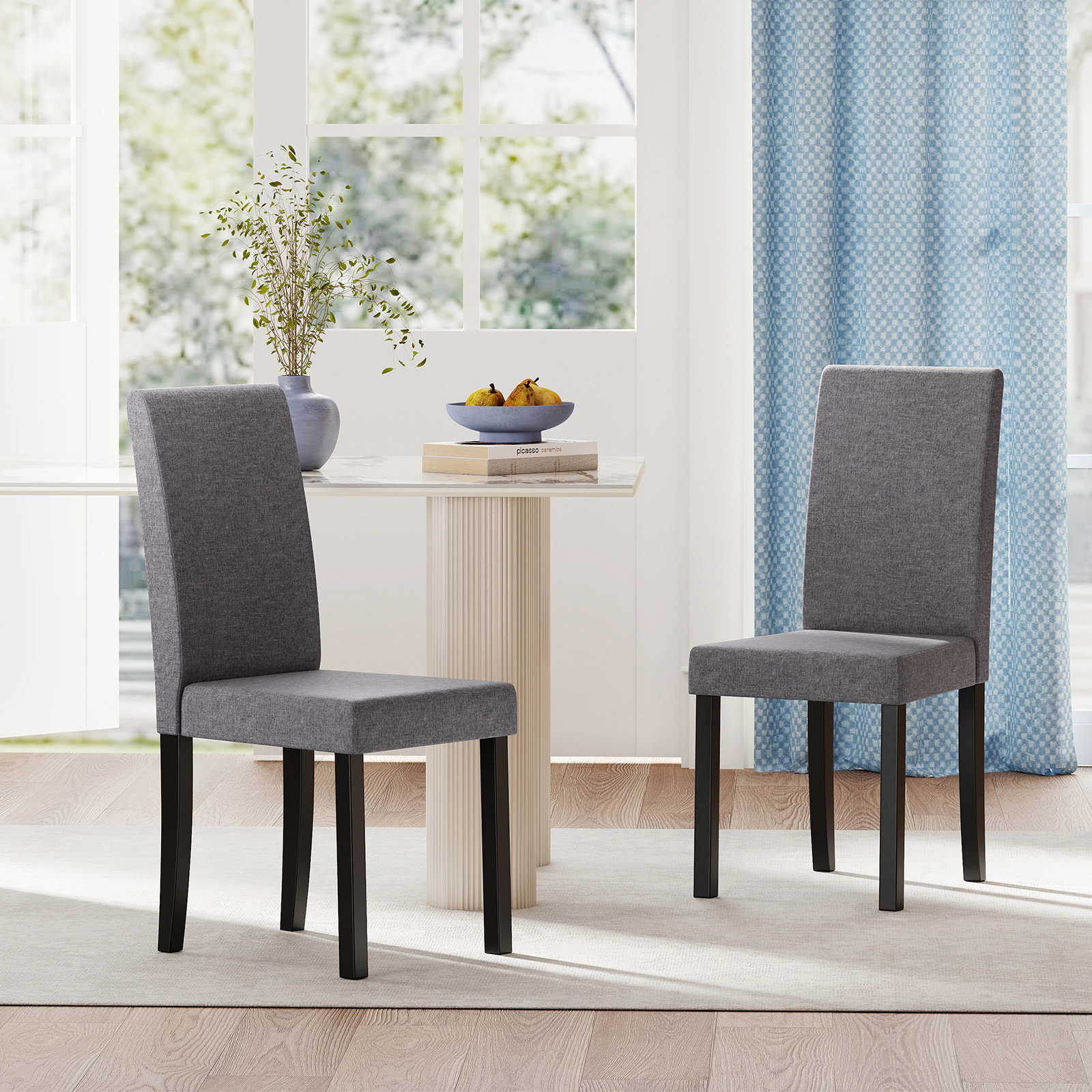 SUGIFT Set of 2 Dark Gray Faux Linen Parson Dining Chairs, 3.5-in Seat, Rubber Wood Legs, 330-lb Capacity
