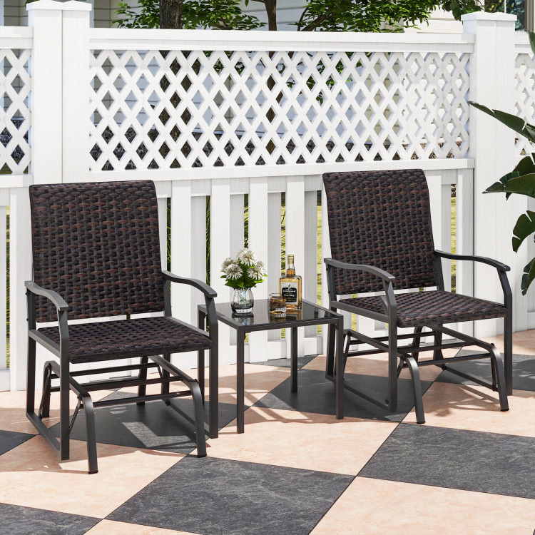 Hivvago 3 Piece Patio Gliding Set With Tempered Glass Coffee Table All Weather