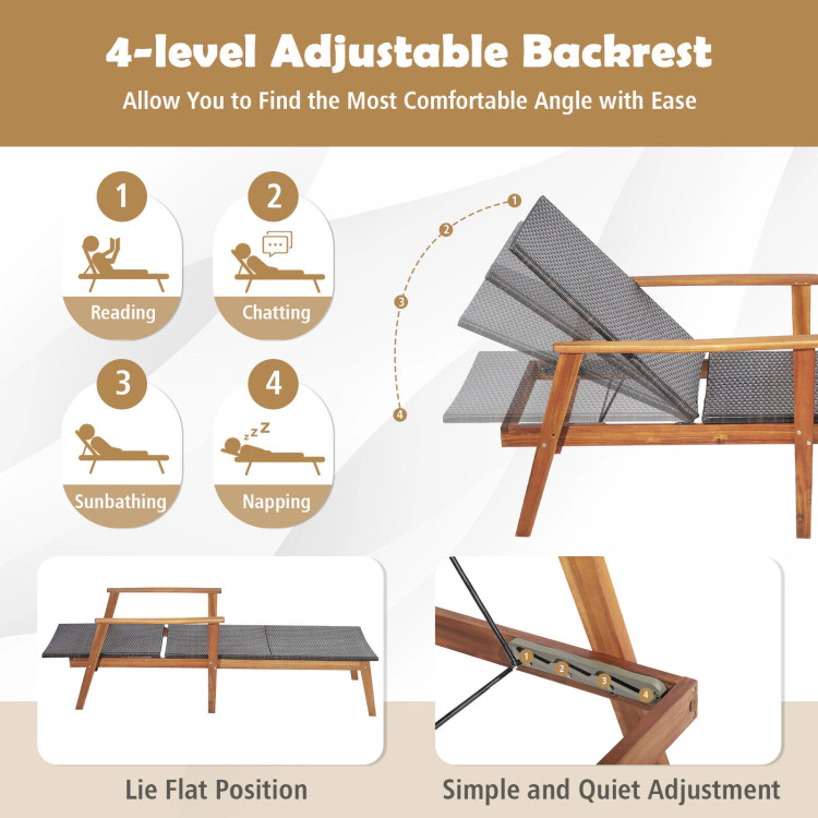 Hivvago 2 Pieces Patio Chaise Lounge And Table Set With 4-Level Adjustable Backrest