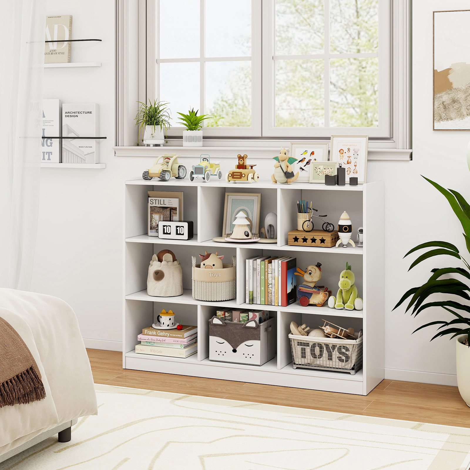 SUGIFT 3-Tier 8-Cube Engineered Wood Floor Standing Bookcase 132-lb Top Capacity 48-in Wide Storage Shelves White
