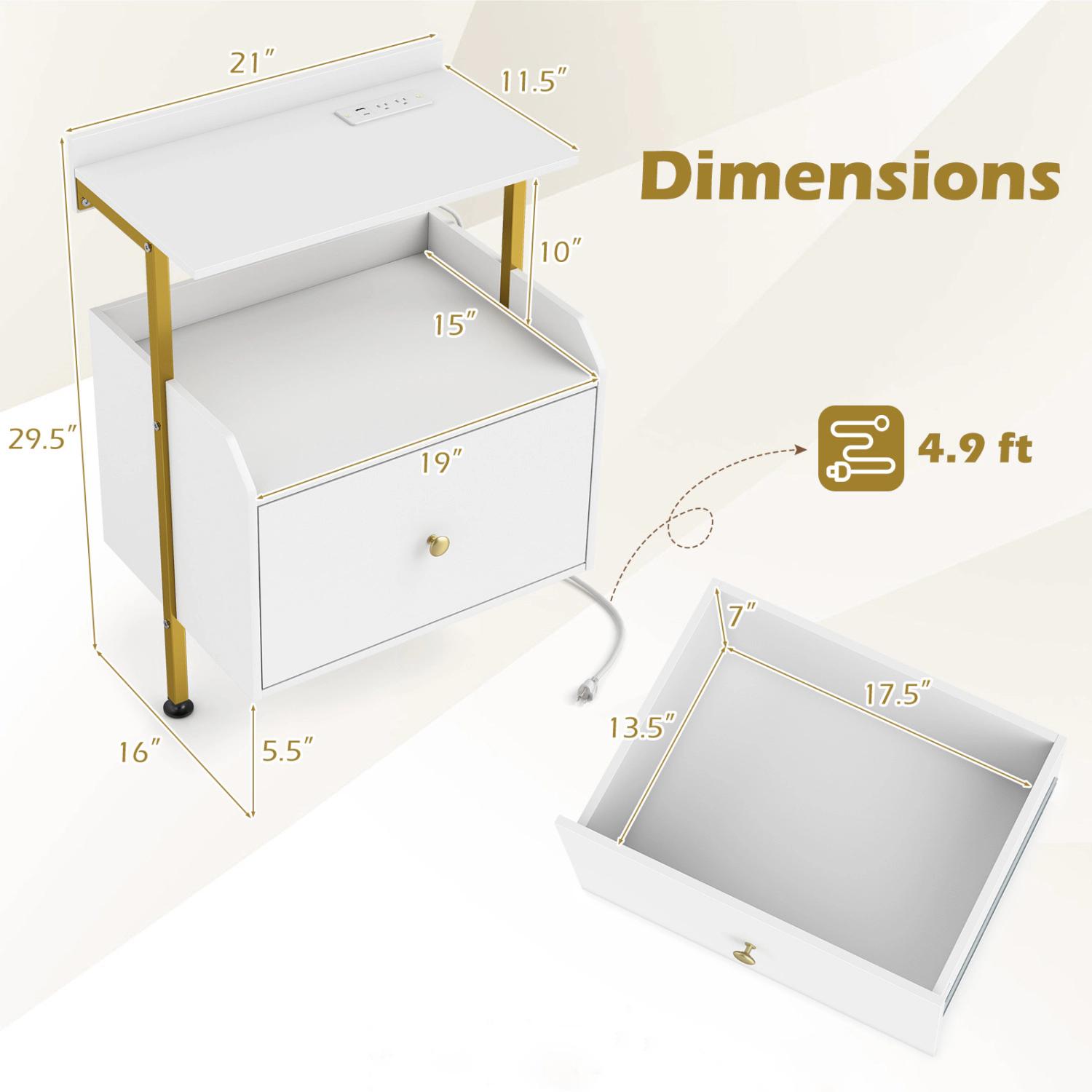 Hivvago Wall-Mounted Bedside Table with LED Lighting