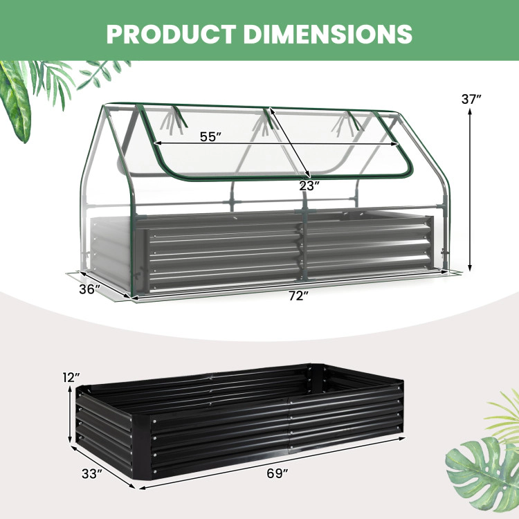 Hivvago 69 x 33 x 12 Inch Galvanized Raised Garden Bed with Cover