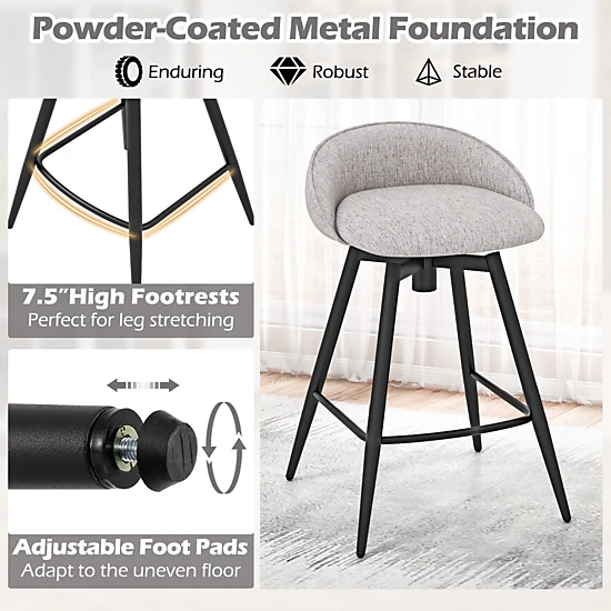 SUGIFT Set of 2 Upholstered Swivel Low Backrest and Footrest 30-in H 330-lb Rated Bar Stools Gray