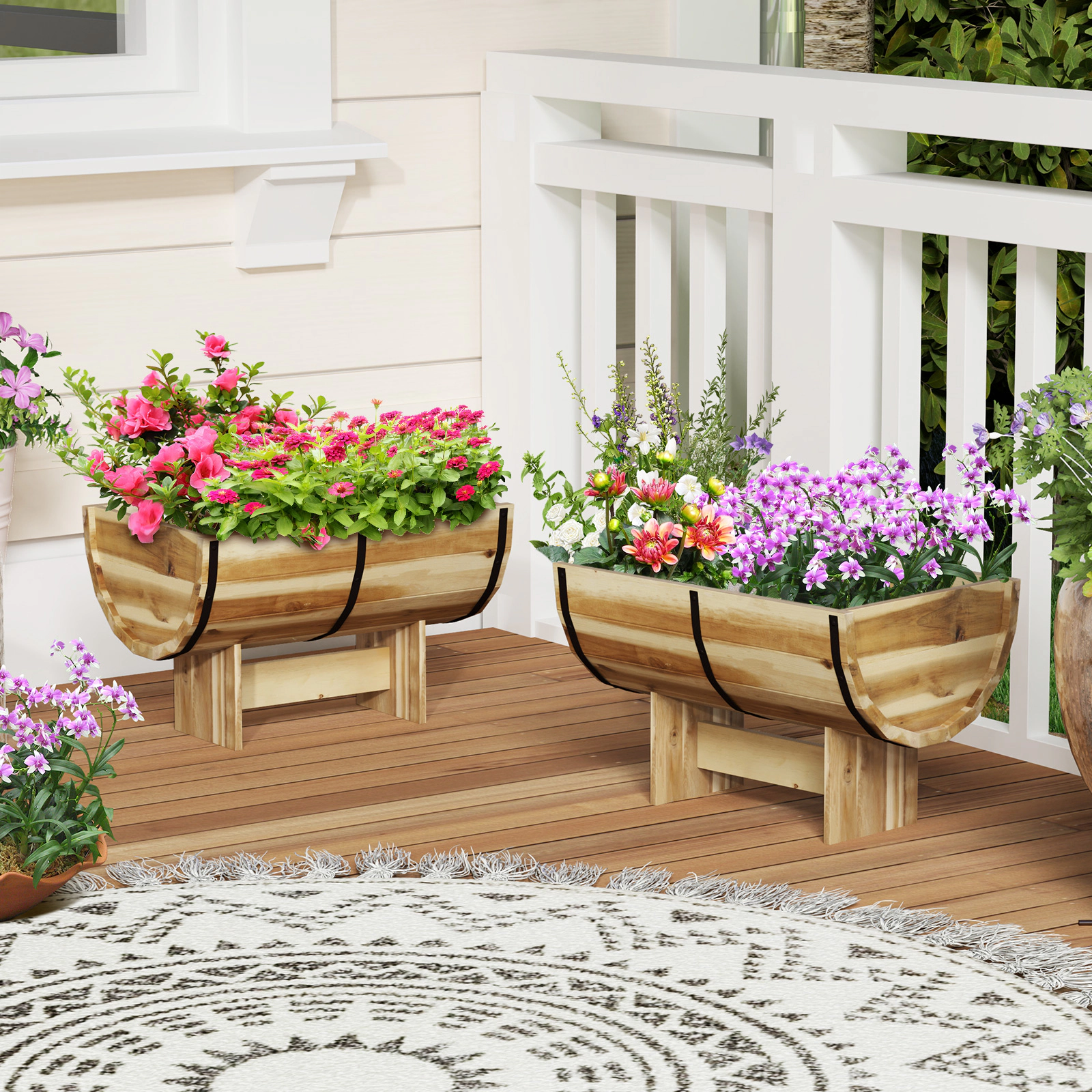 LJG Outdoor Wooden Planter with Legs for Flower Herb Vegetable Fruit