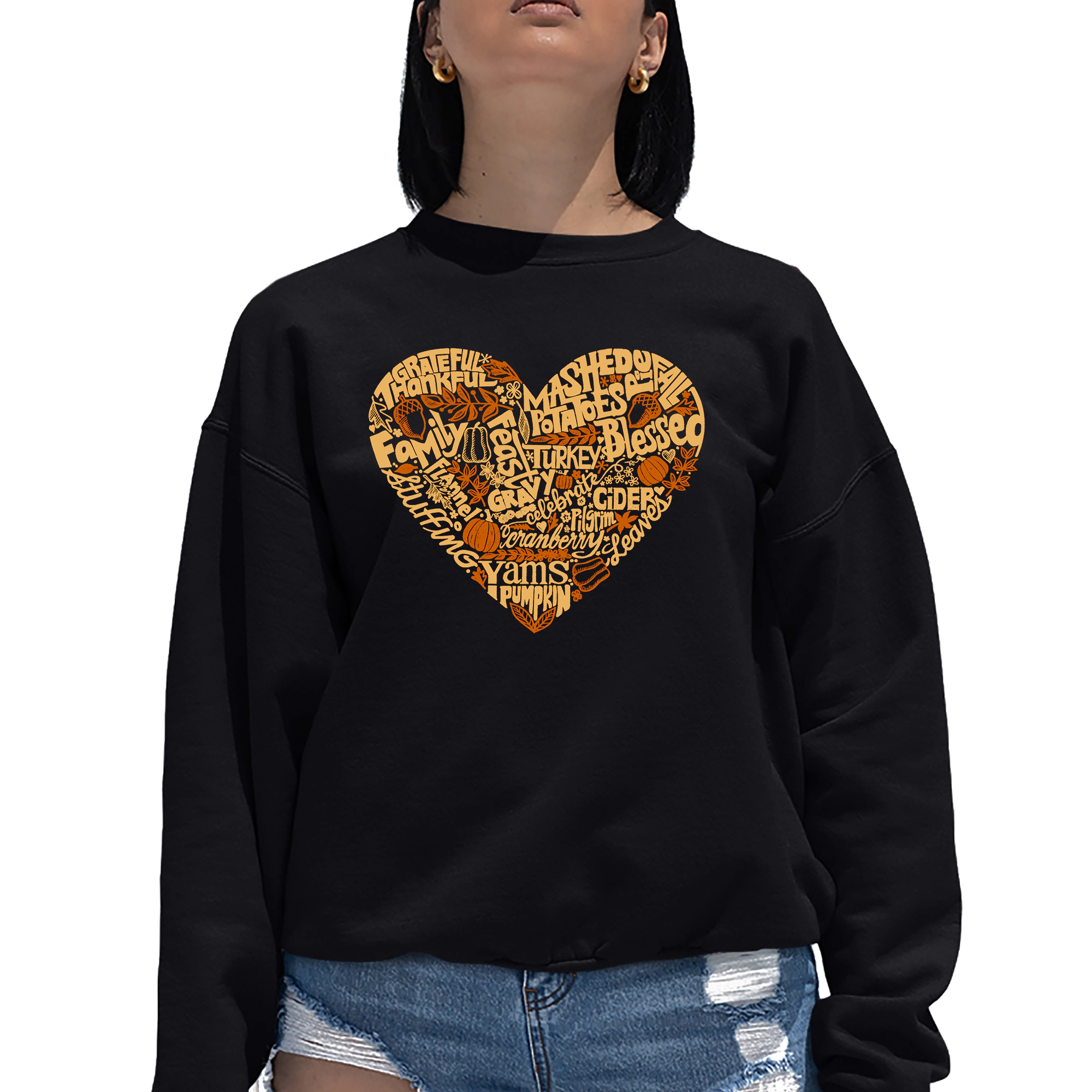 LA Pop Art Thanksgiving Heart - Women's Word Crewneck Sweatshirt