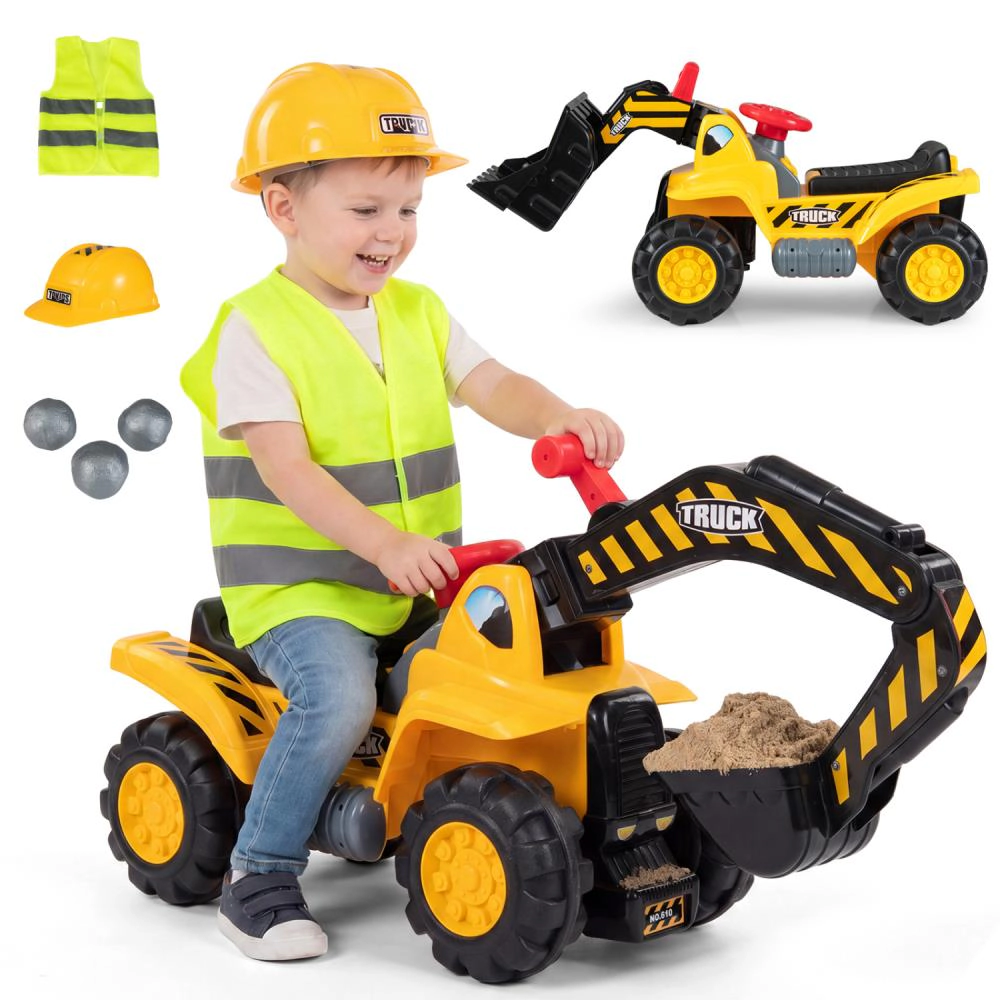 Hivvago 3-in-1 Ride on Excavator Bulldozer Detachable with Engine Sound and Helmet