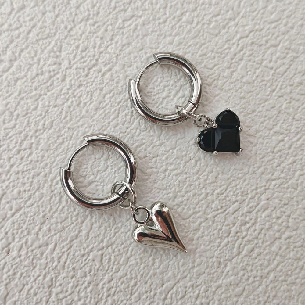 Women Asymmetric Heart Charm Huggie Hoop Earring