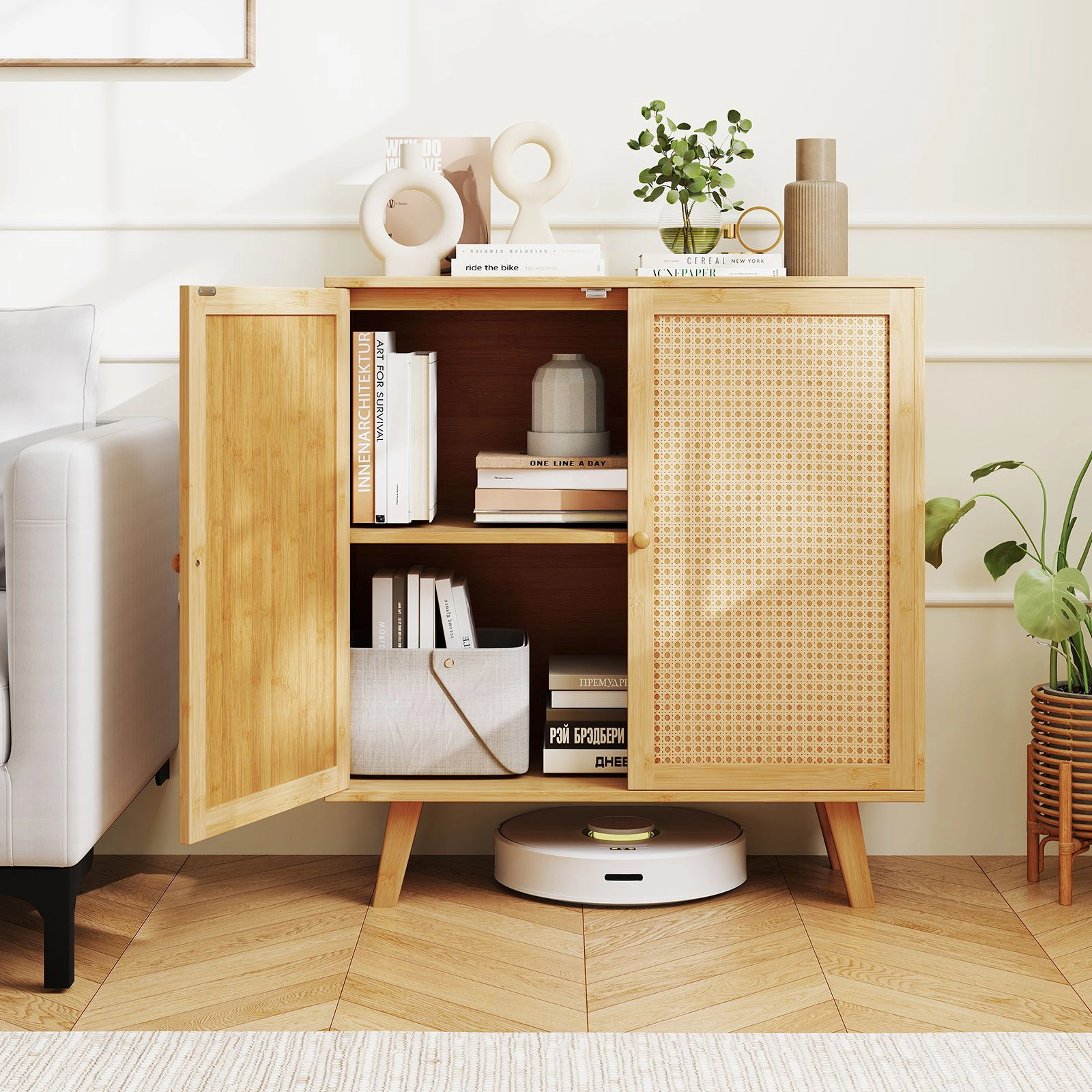 SlickBlue 2-Door Rattan Storage Cabinet Buffet Sideboard