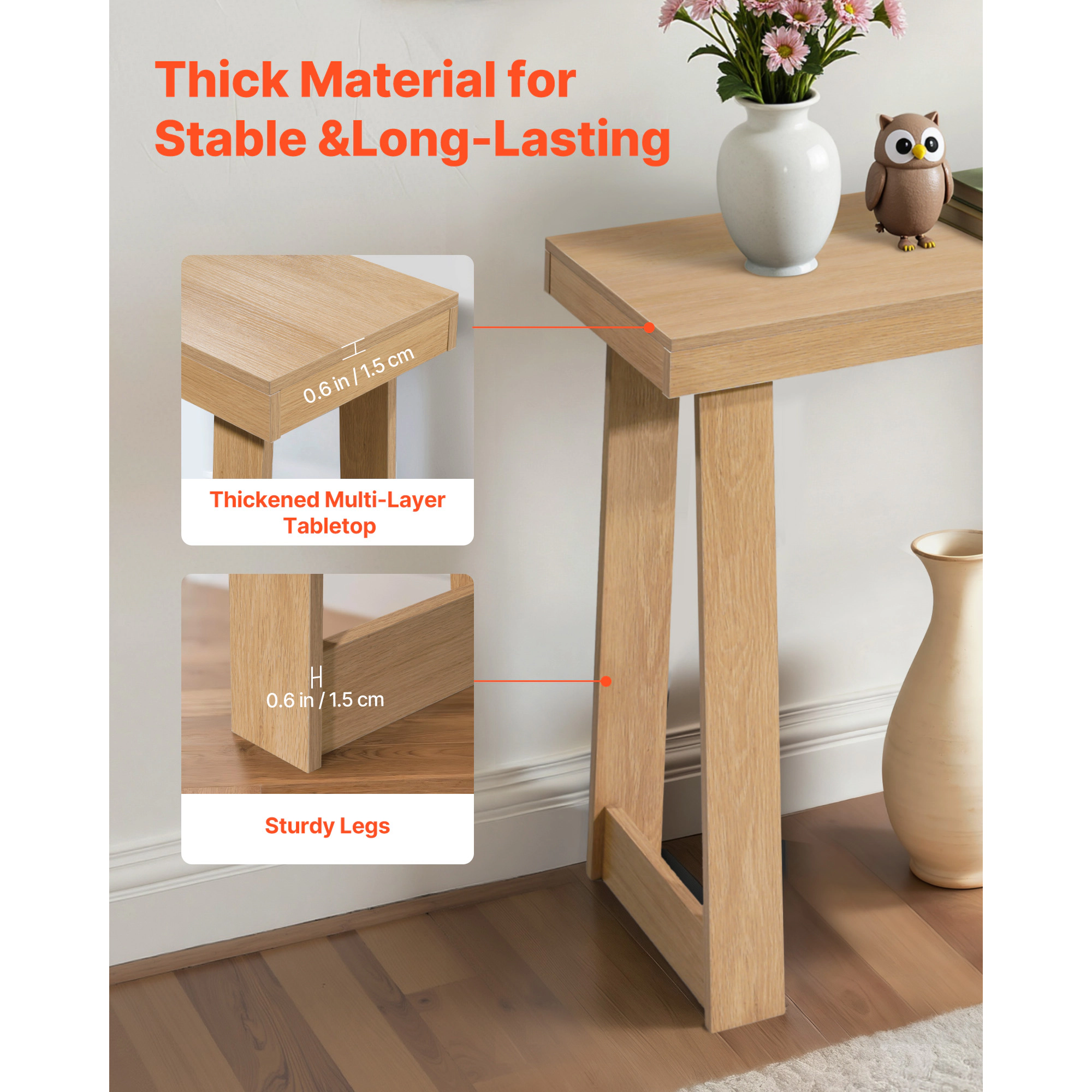HONGGE Farmhouse Console Table Behind Couch, Wooden Rectangle Narrow Sofa Desk for Hallway Bedroom Living Room Foyer