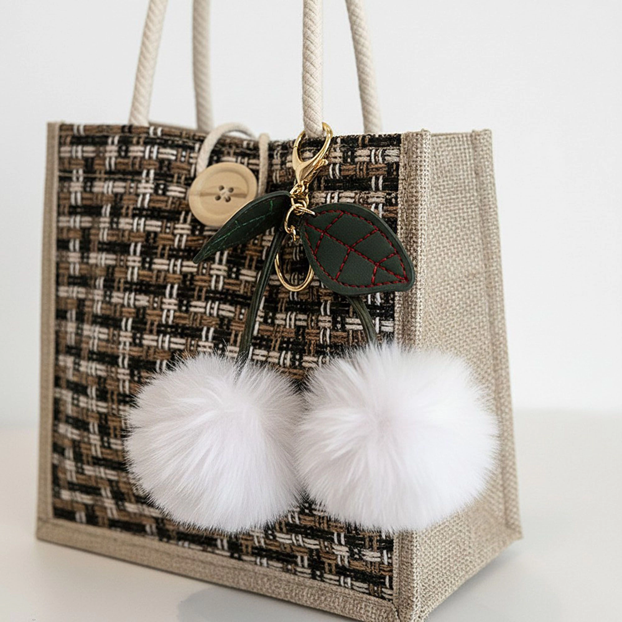 Alilang Women's Woven Mini Tote Handbag with Pom Charm and Top Handle