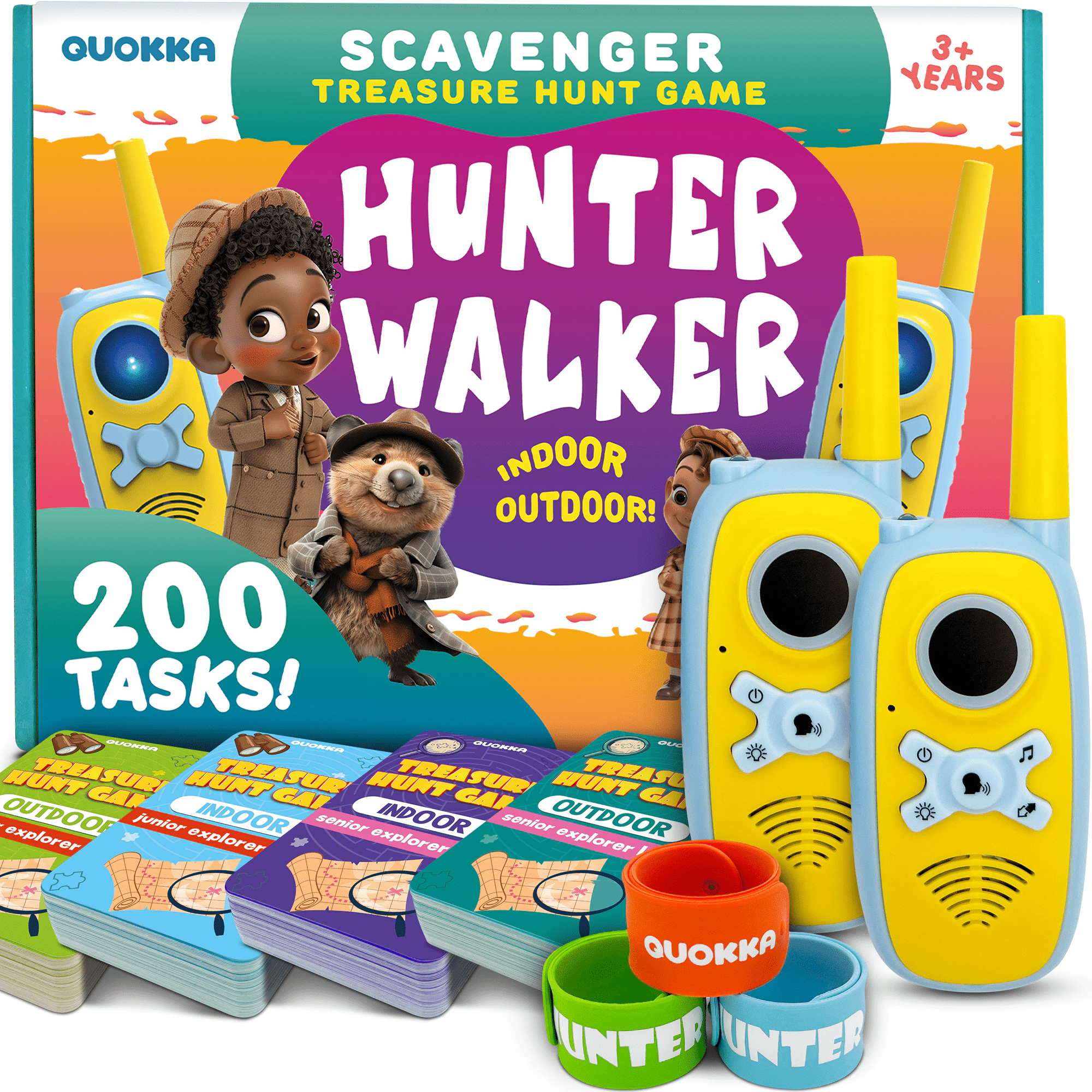 QUOKKA Scavenger Hunt Game for Kids, Indoor & Outdoor Adventure Set with Walkie Talkies & Cards