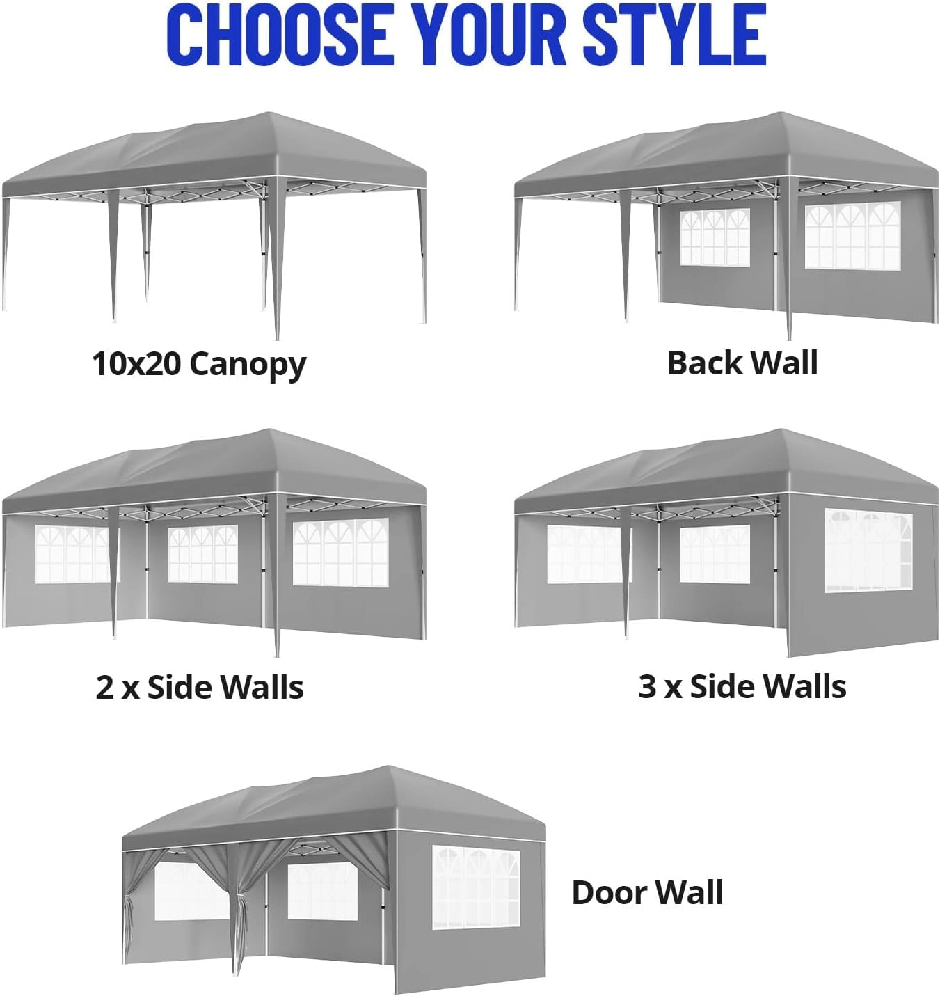 Enjyam 10x20FT Pop Up Canopy Tent, 6 Waterproof Sidewalls, 420D Oxford Fabric, UV Blocking, 3 Heights for Outdoor Events