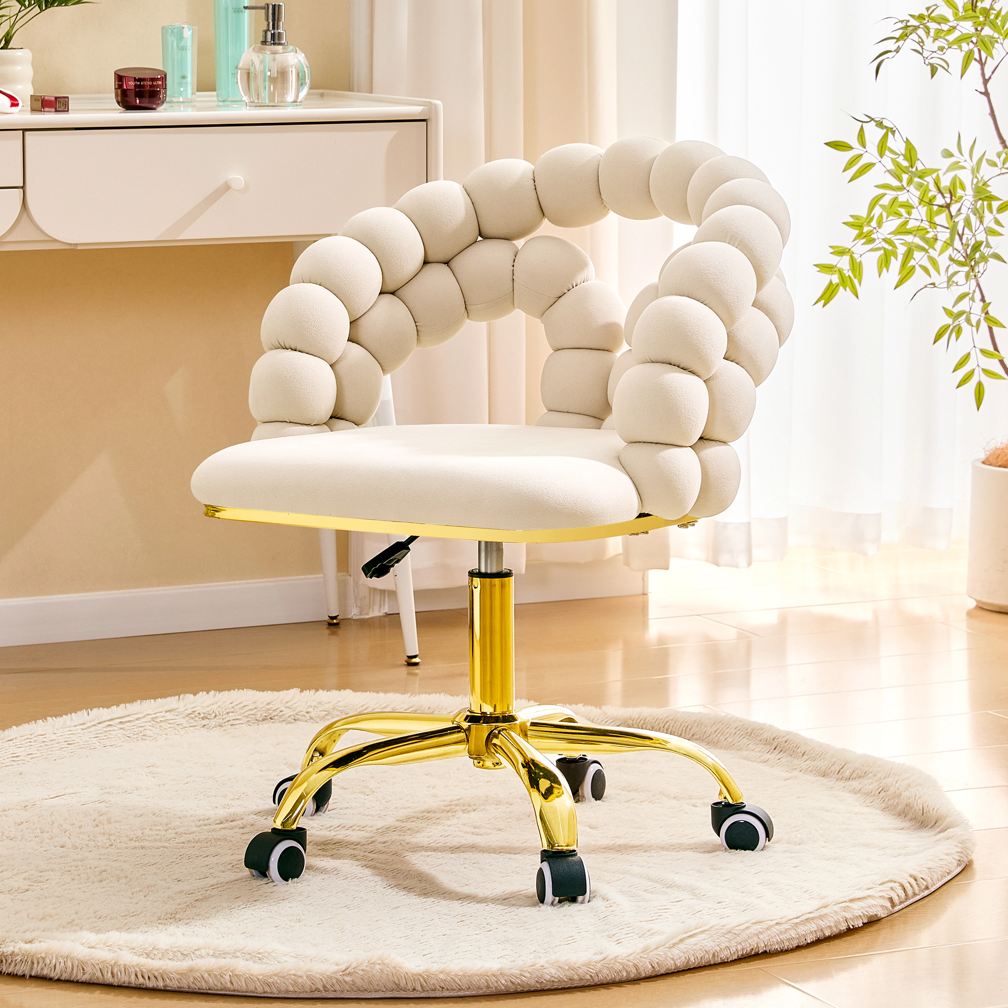 Platinum-Level Office Chairs Modern Velvet Bubble Back Swivel Vanity Chair Beige