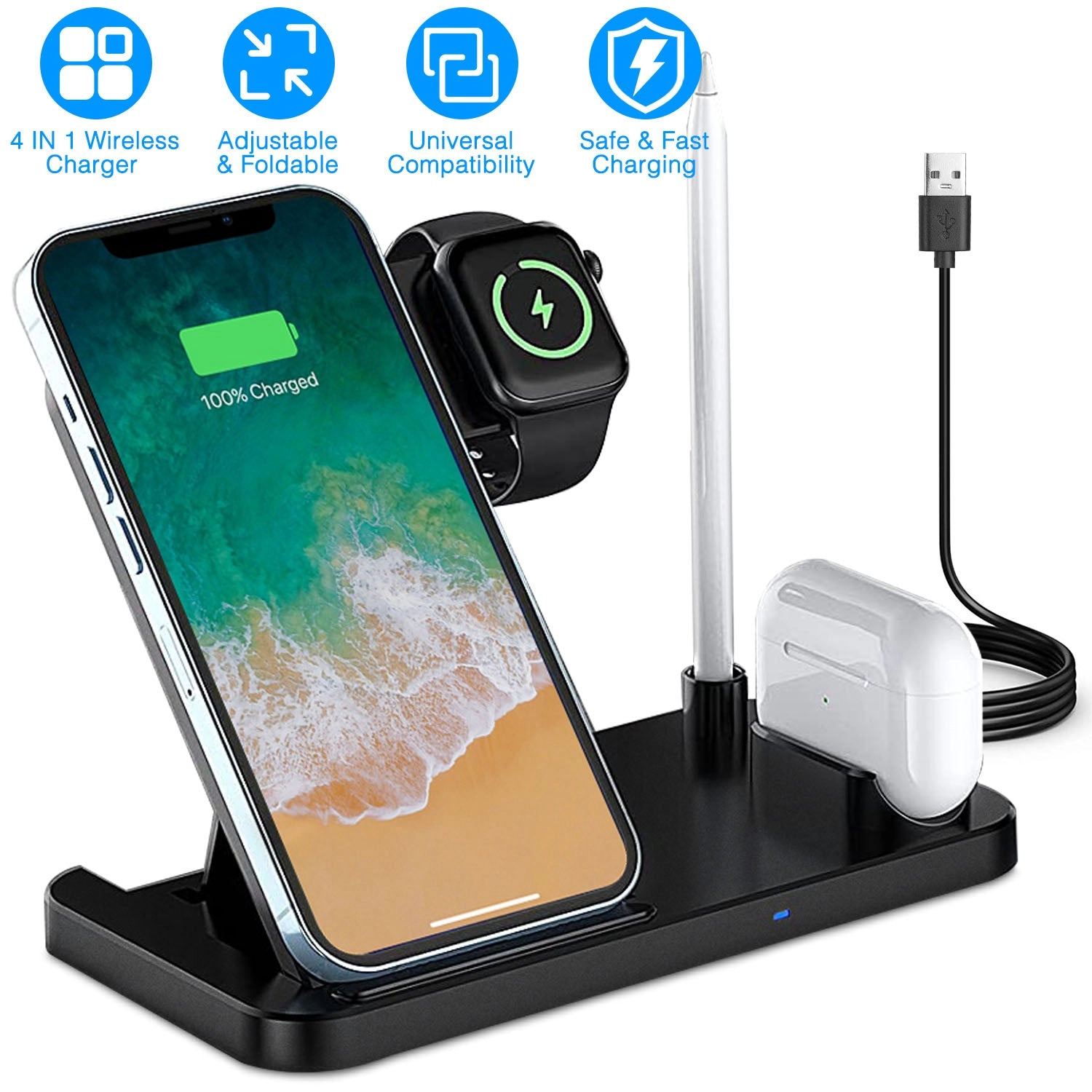 GBruno 4-in-1 Foldable Wireless Charging Station