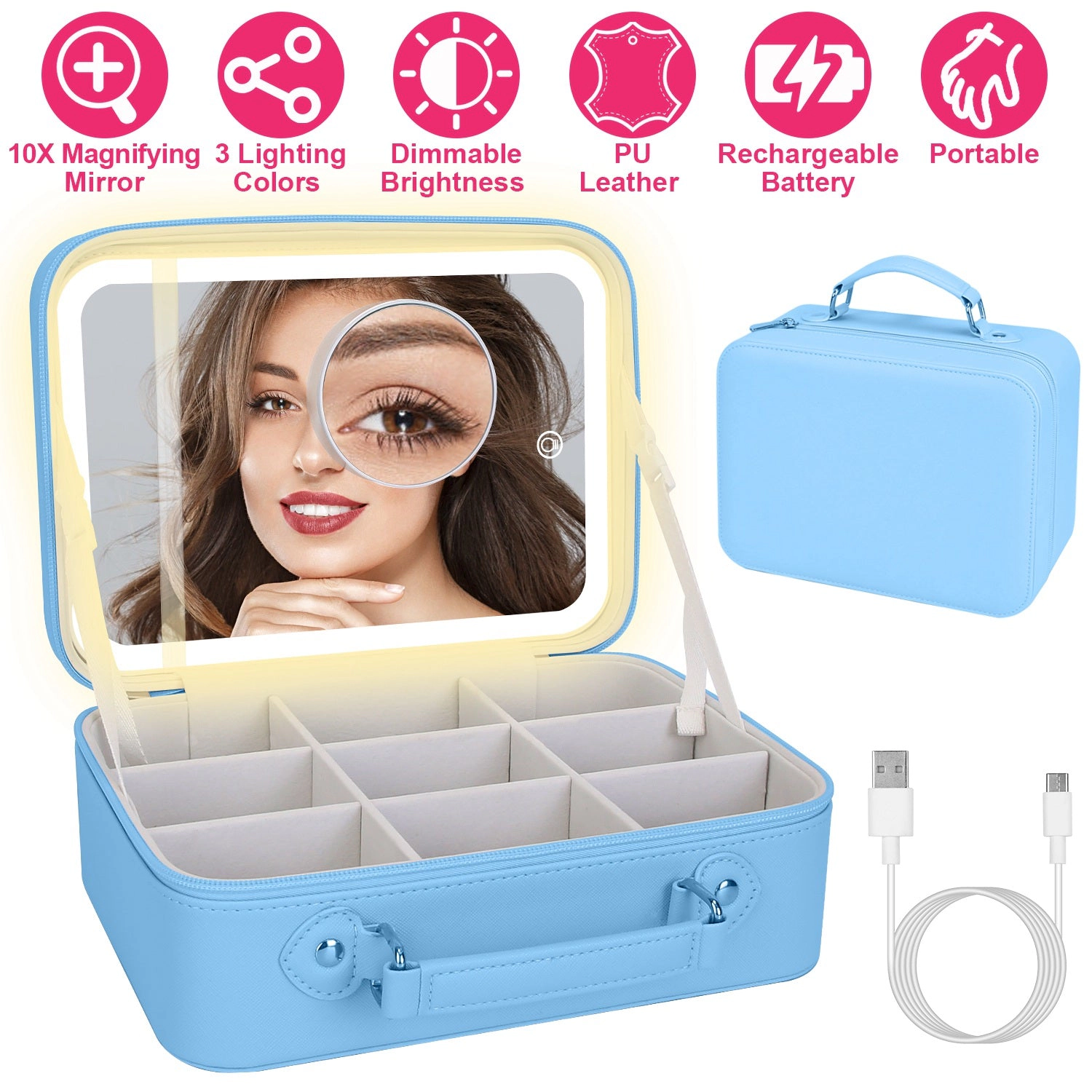 GBruno LED Lighted Travel Makeup Bag With Mirror