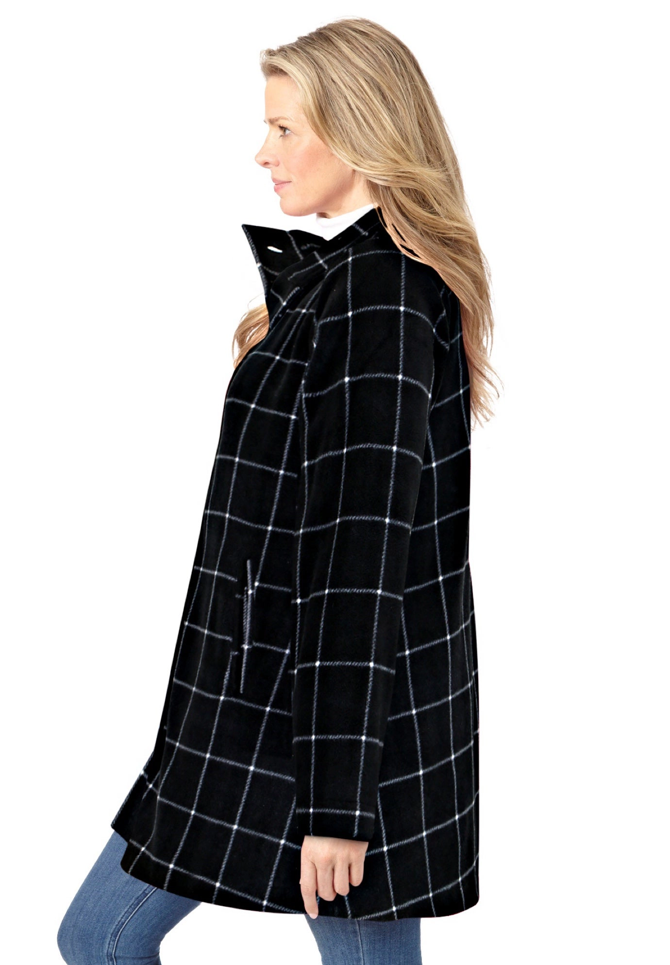 Woman Within Plus Fleece Swing Funnel-Neck Coat