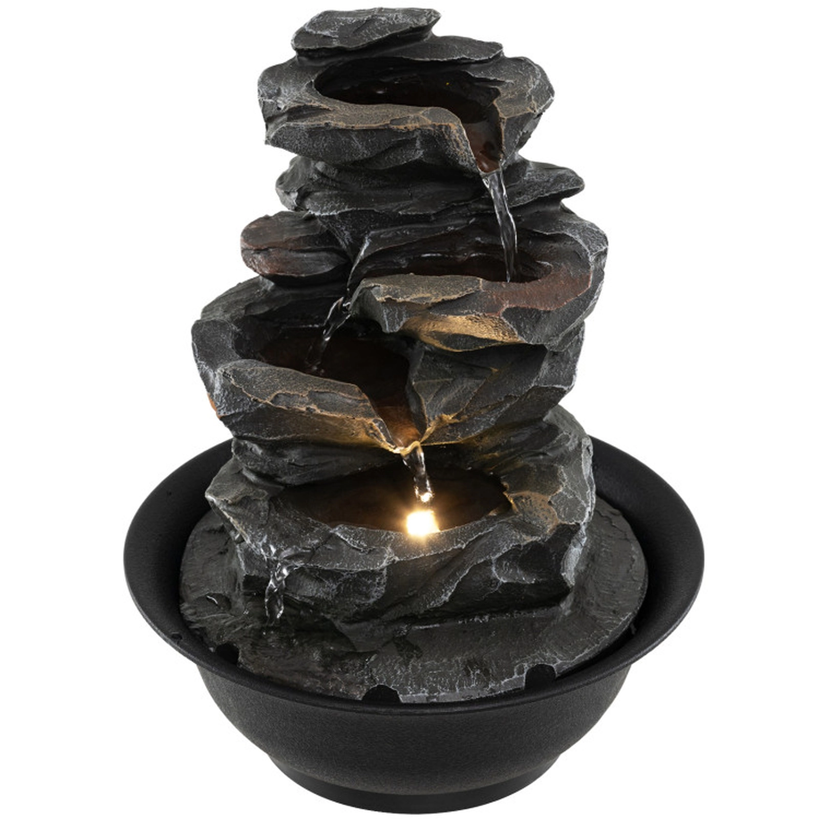SUGIFT 8.5-in Black Multi-Tier Tabletop Water Fountain with LED Light and Silent Adjustable Pump