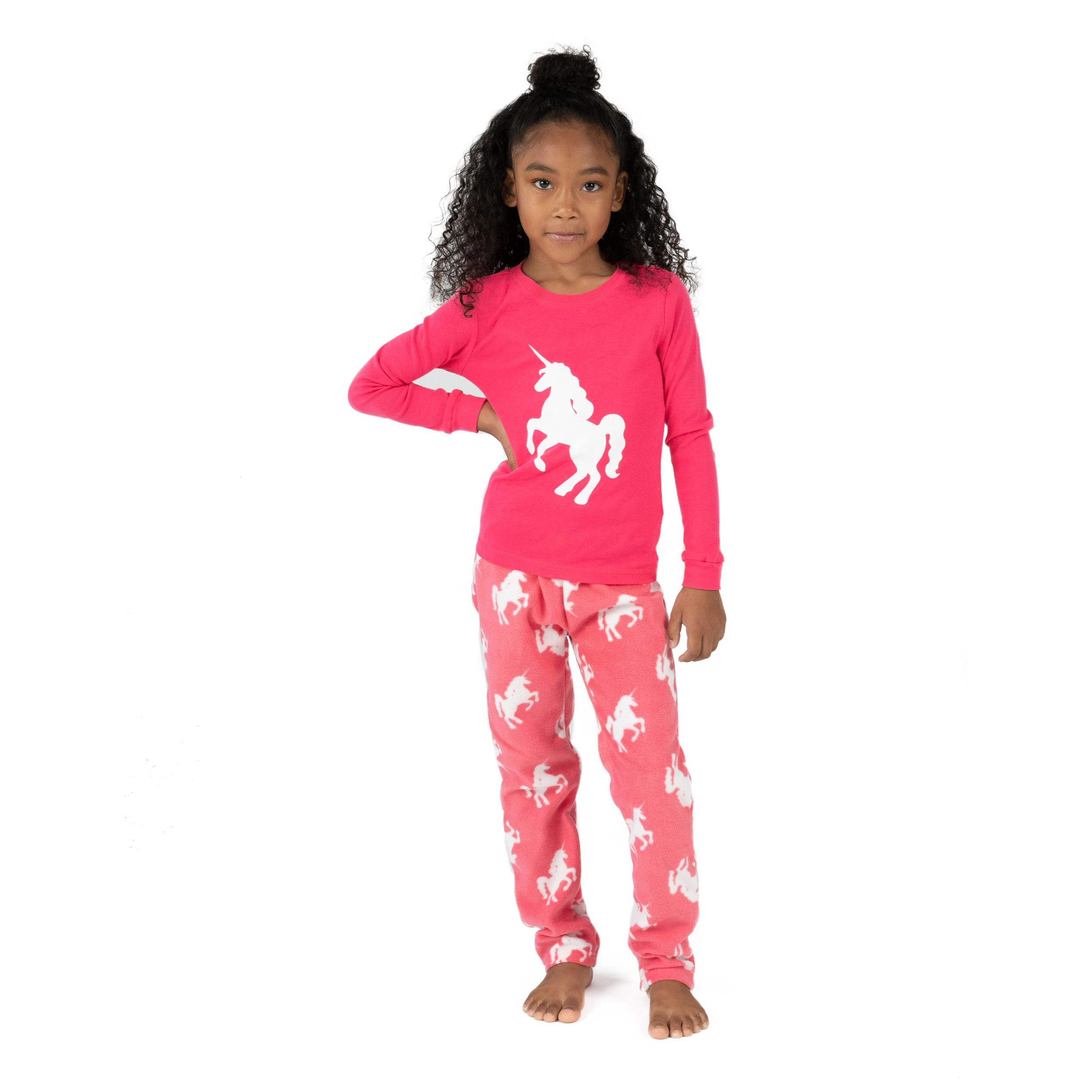 Leveret Toddler/Little/Big Girls Novelty Cotton Top & Fleece Pants Pajama Set