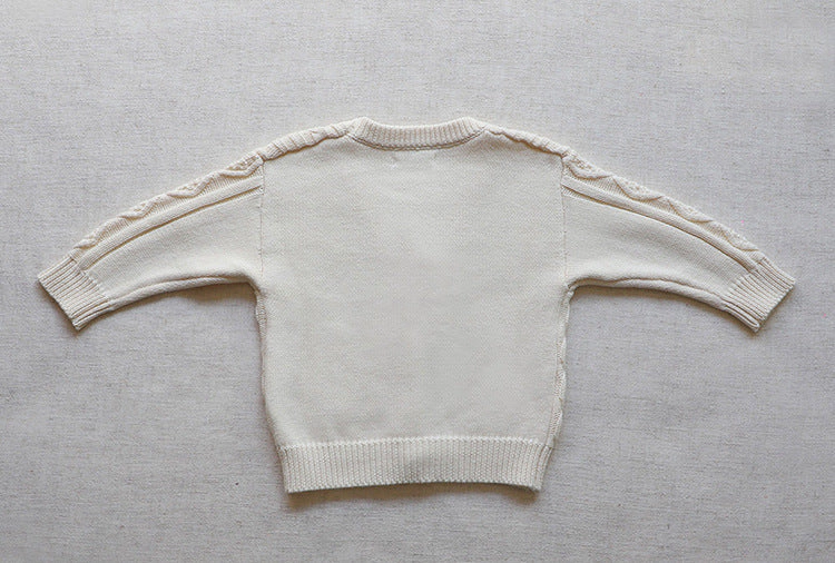 MyKids-USA Baby Crochet Kint Pattern Solid Color V-Neck Single Breasted Cardigan