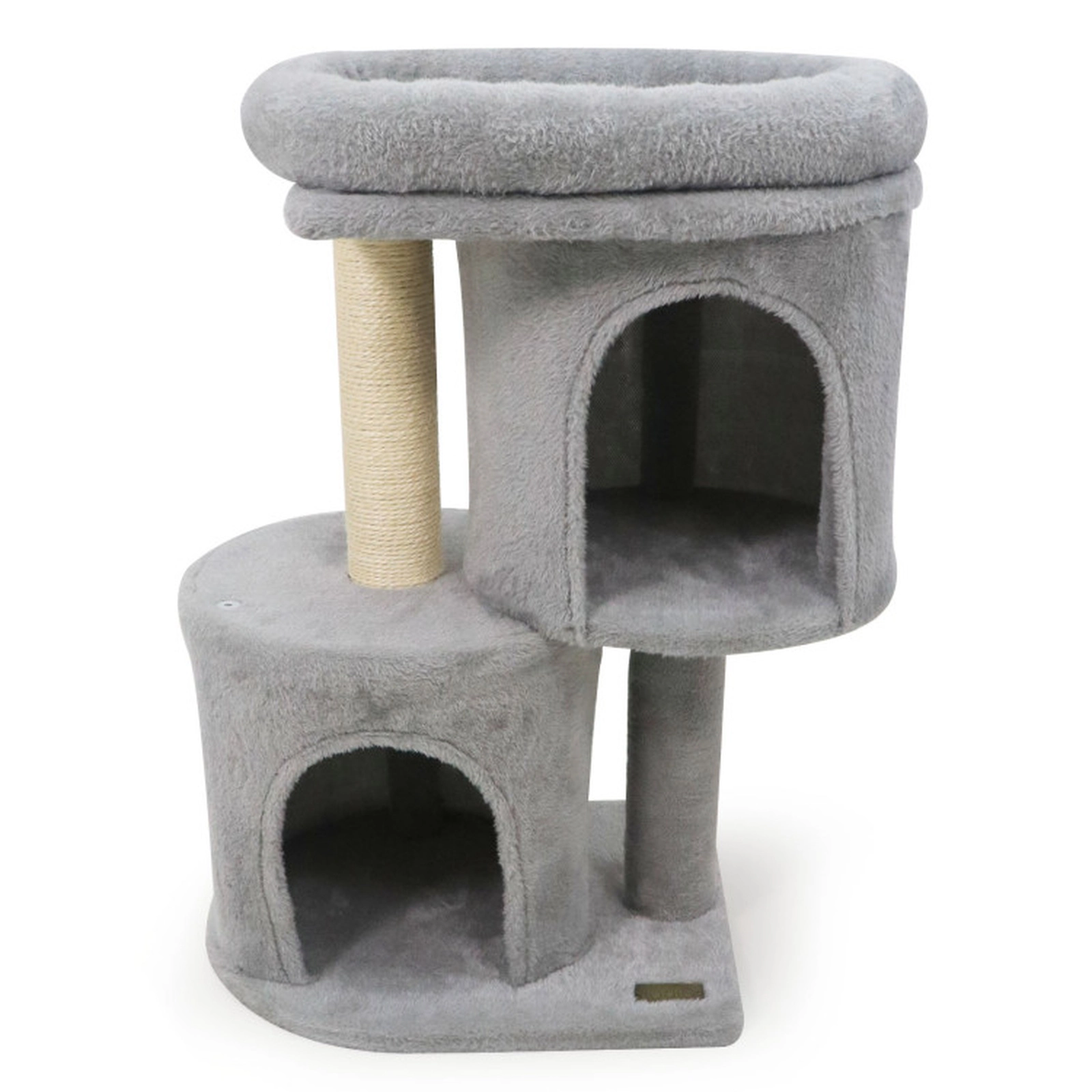 SUGIFT Multi-Level Cat Tree Tower with Large Padded Plush Perch Dual Condos 29-lb Capacity Light Gray 26-in Tall