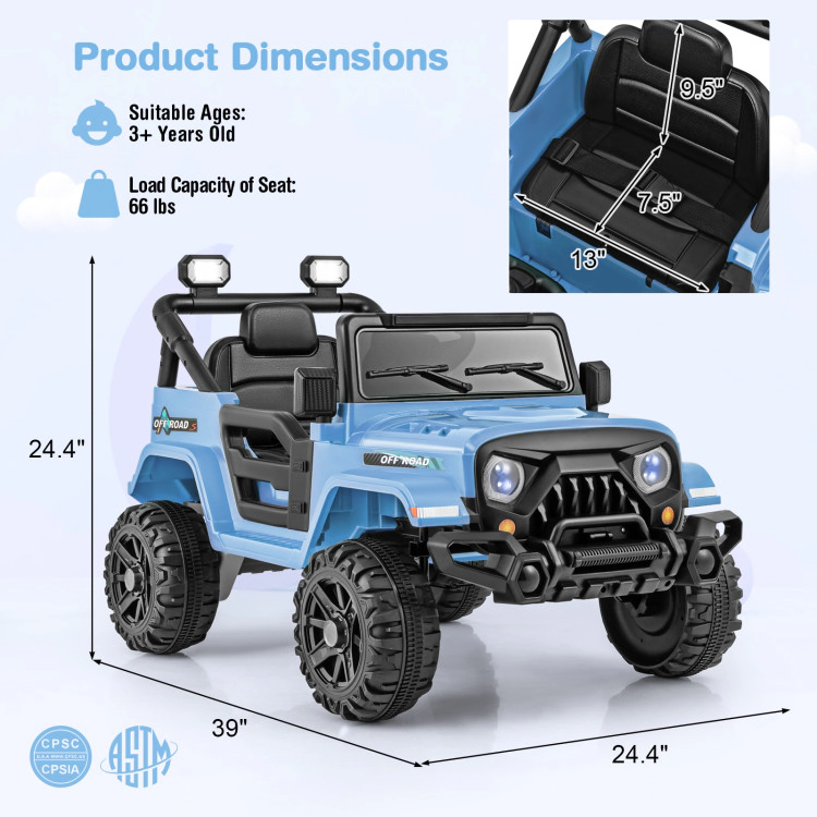 Hivvago 12V Kids Ride on Truck Car with Remote Control Threaded Wheels and 3 Speeds-Navy