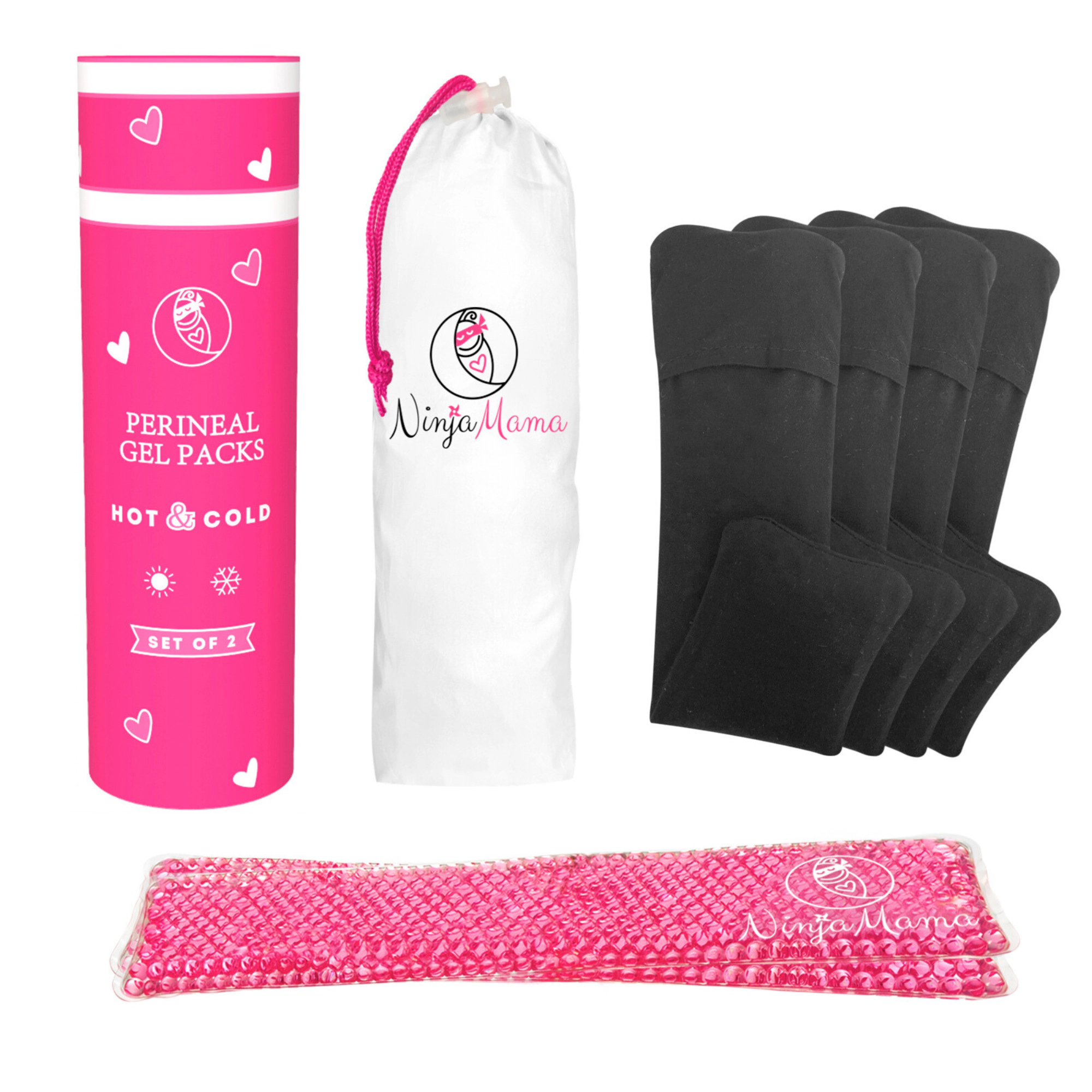 Ninja Mama Women's Reusable Perineal Ice and Heat Therapy Packs - Pack of 2 with 4 Washable Sleeves