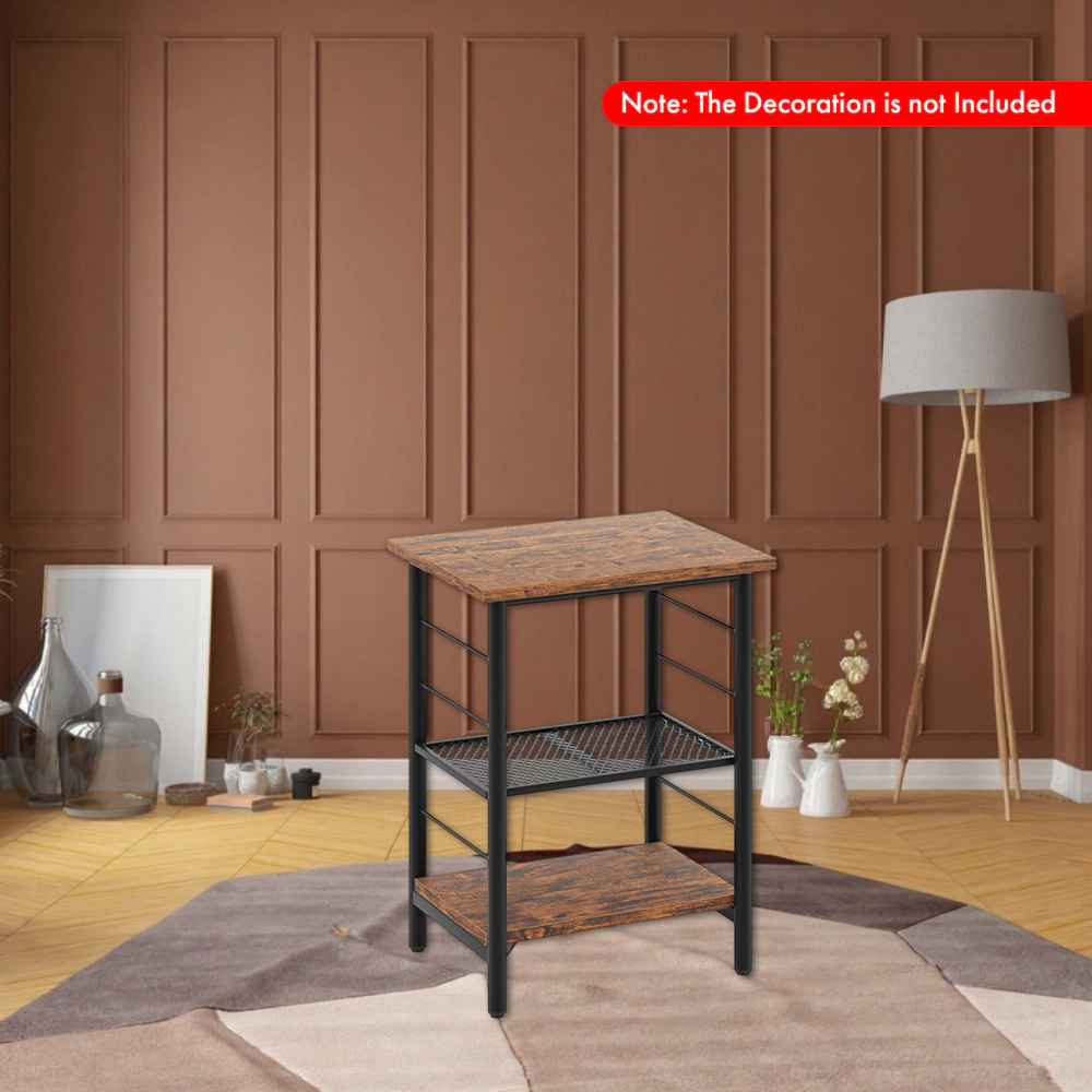 Hivvago Industrial Style Bedside Table with 3- Tiers for Compact Bedroom and Living Room Spaces
