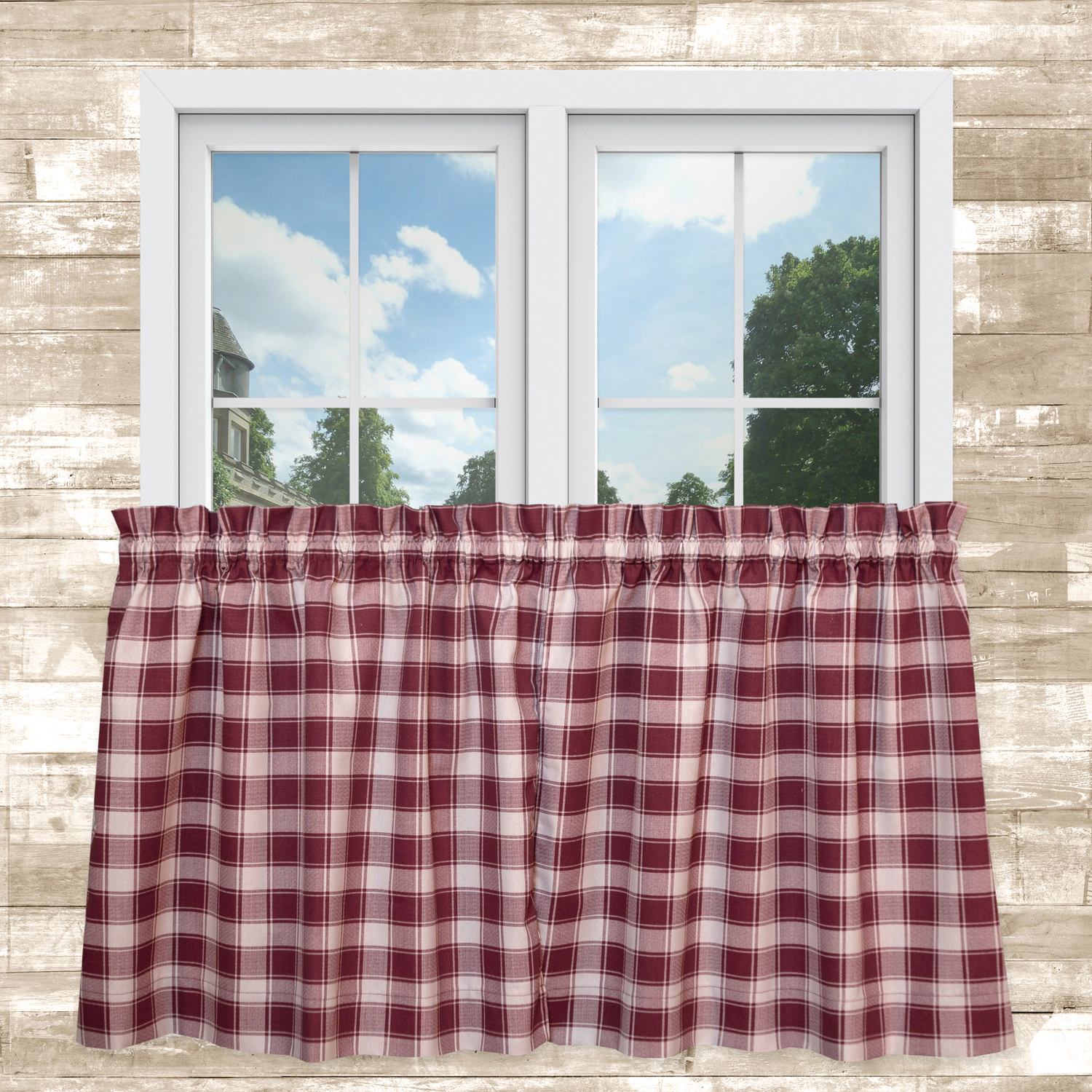 ELLIS 50% Polyester 50% Cotton Country Check Tailored With 1.5" Rod Pocket Tiers 56" x 24" Brick