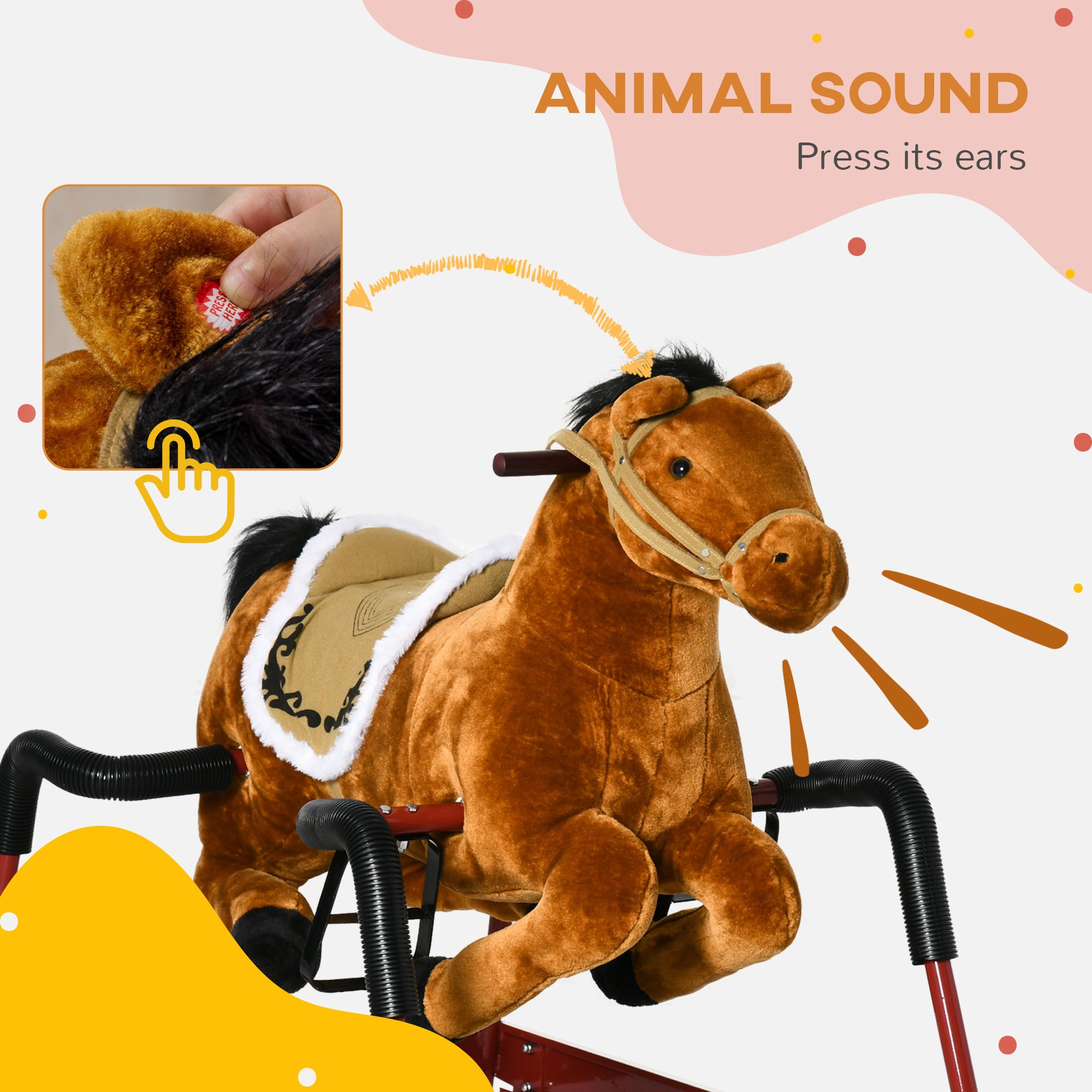 HONGGE Kids Spring Rocking Horse Ride-On Toy with Neighing Sounds, Holds up to 132 lbs, Ages 5-12, Light Brown