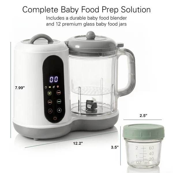 Sperric Baby Food Processor Steamer Blender w/ 12 Pack 4oz Glass Baby Food Storage Jars, BPA-Free Leakproof & Convenient