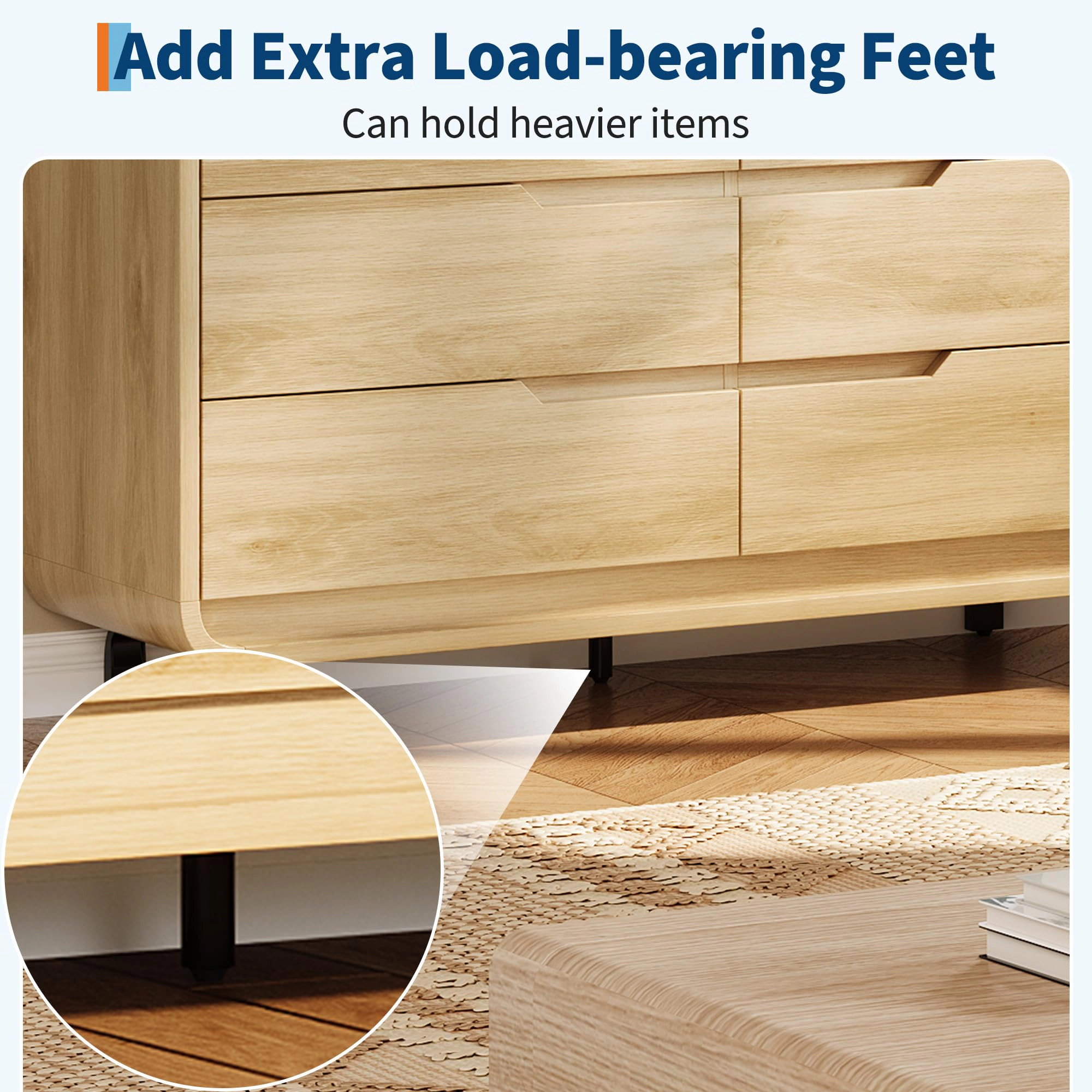 47" Wide 6 Drawer Wood Dresser with Handleless & Detachable Legs, Modern Storage Chest