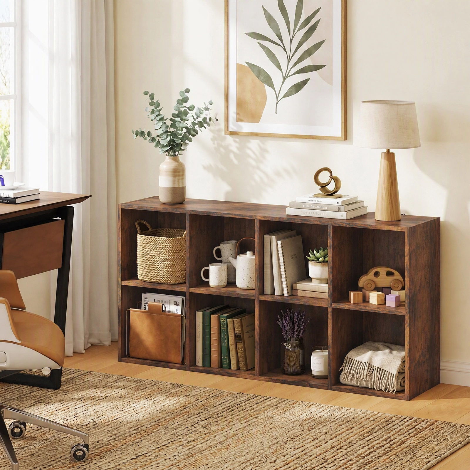 Costway 8-Cube Bookcase Bookshelf with 2 Anti-Tipping Kits Storage Organizer,Natural Natural