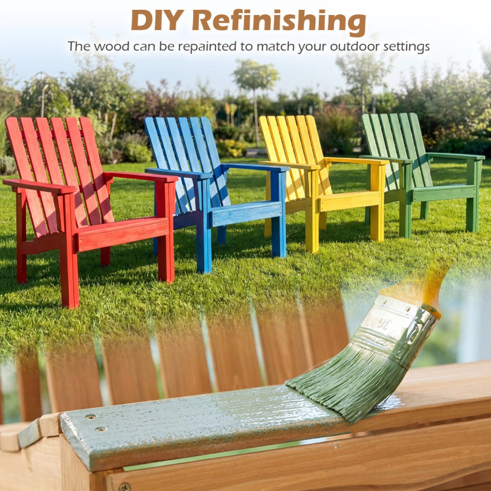 SUGIFT Natural Acacia Wood Adirondack Chair with Angled Backrest