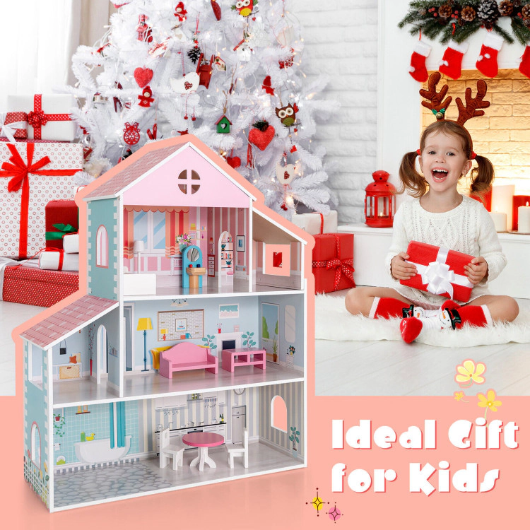 Hivvago 3-Tier Toddler Doll House with Furniture Gift for Age over 3