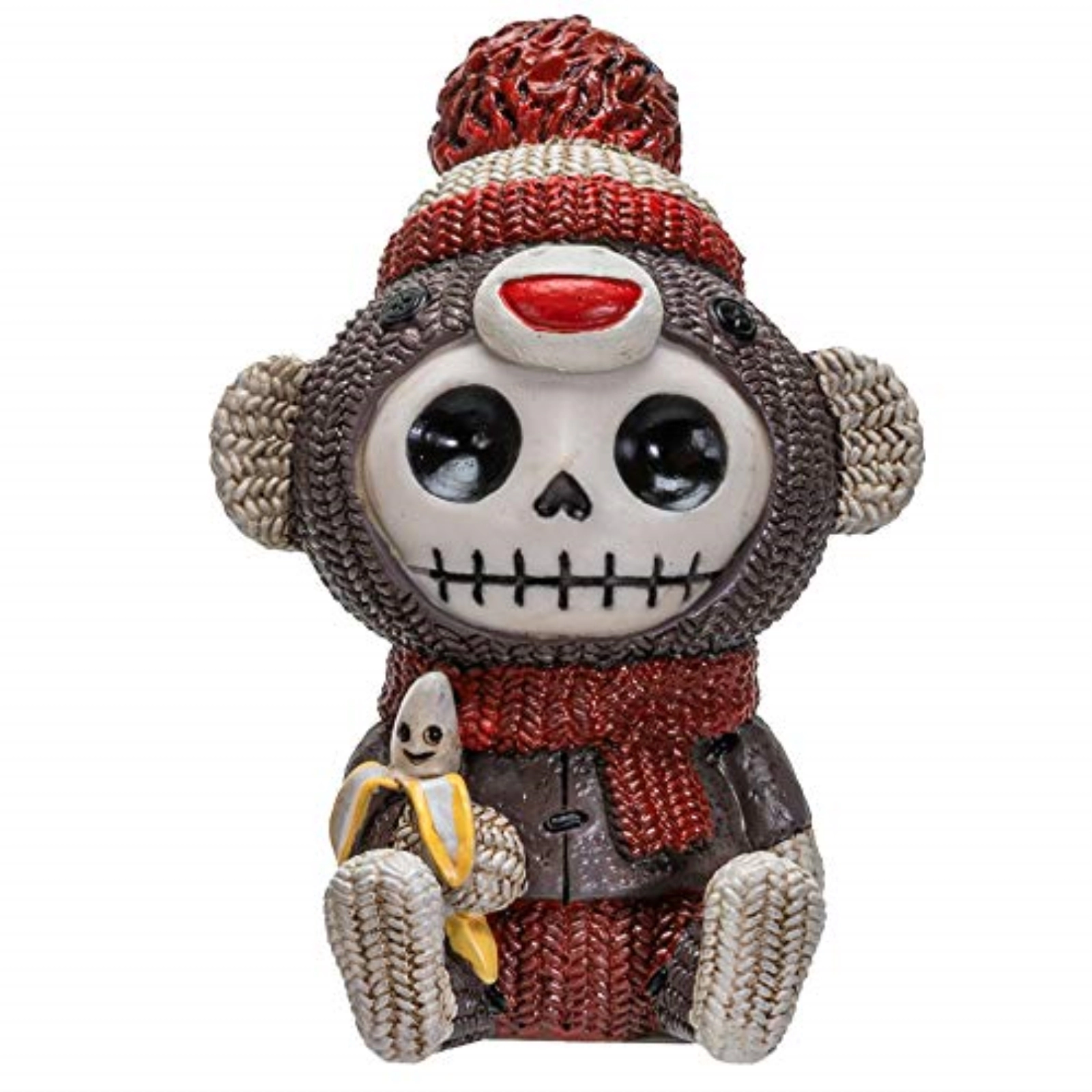 Pacific Giftware Furrybones Sock Munky Figurine Decorative Skeleton in Stuffed Toy Sock Monkey Costume 3 Inch Tall
