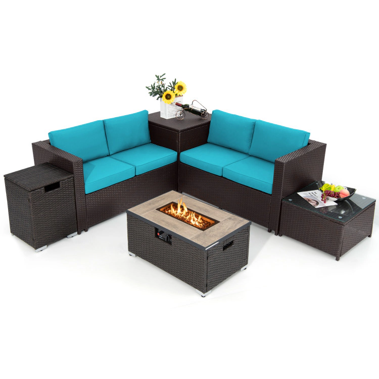 Hivvago 6 Pieces Outdoor Wicker Furniture Set With 32 Inch Propane Fire Pit Table