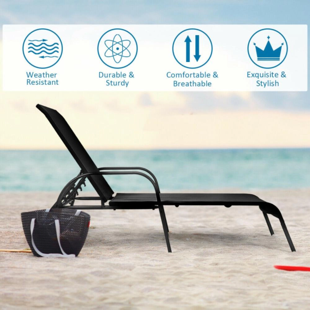 Hivvago 2 Pieces Outdoor Patio Lounge Chair Chaise Fabric With Adjustable Reclining Armrest