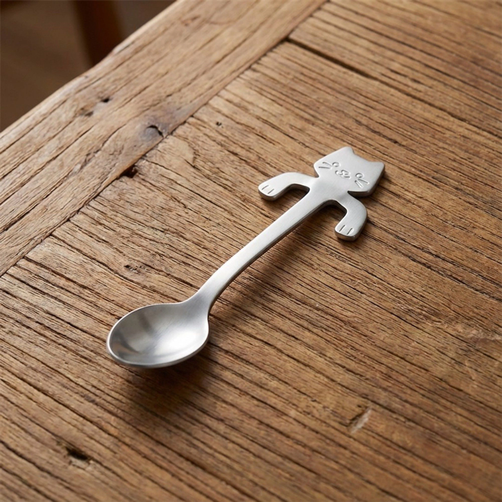 Alilang Unisex Cat Shaped Spoon Set Polished Metal Decorative Handle Cute Table Spoon 6 Piece Set