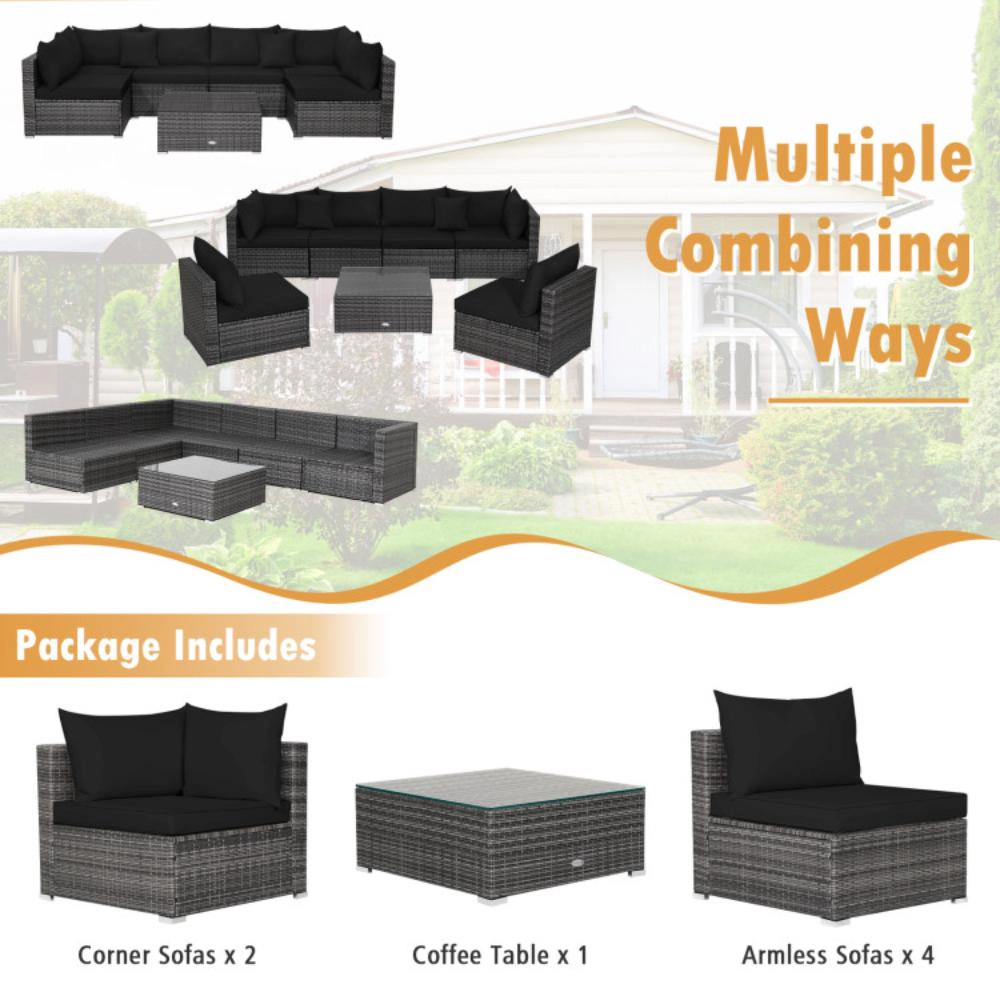 Hivvago 7 Pieces Patio Rattan Furniture Set with Sectional Sofa Cushioned