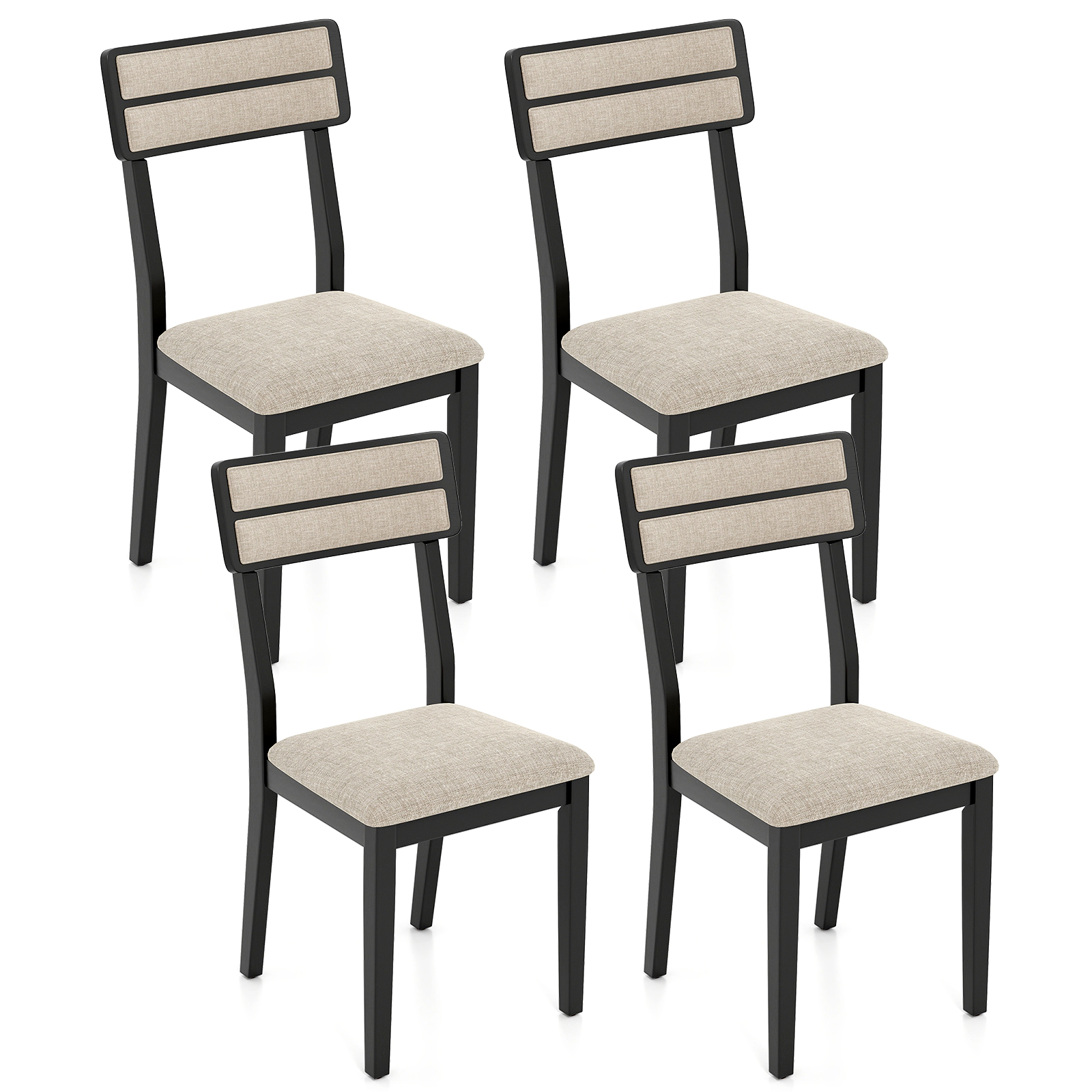SUGIFT Black Modern Tilt Backrest Padded Seat and Rubber Wood Legs Set of 4 Dining Chairs