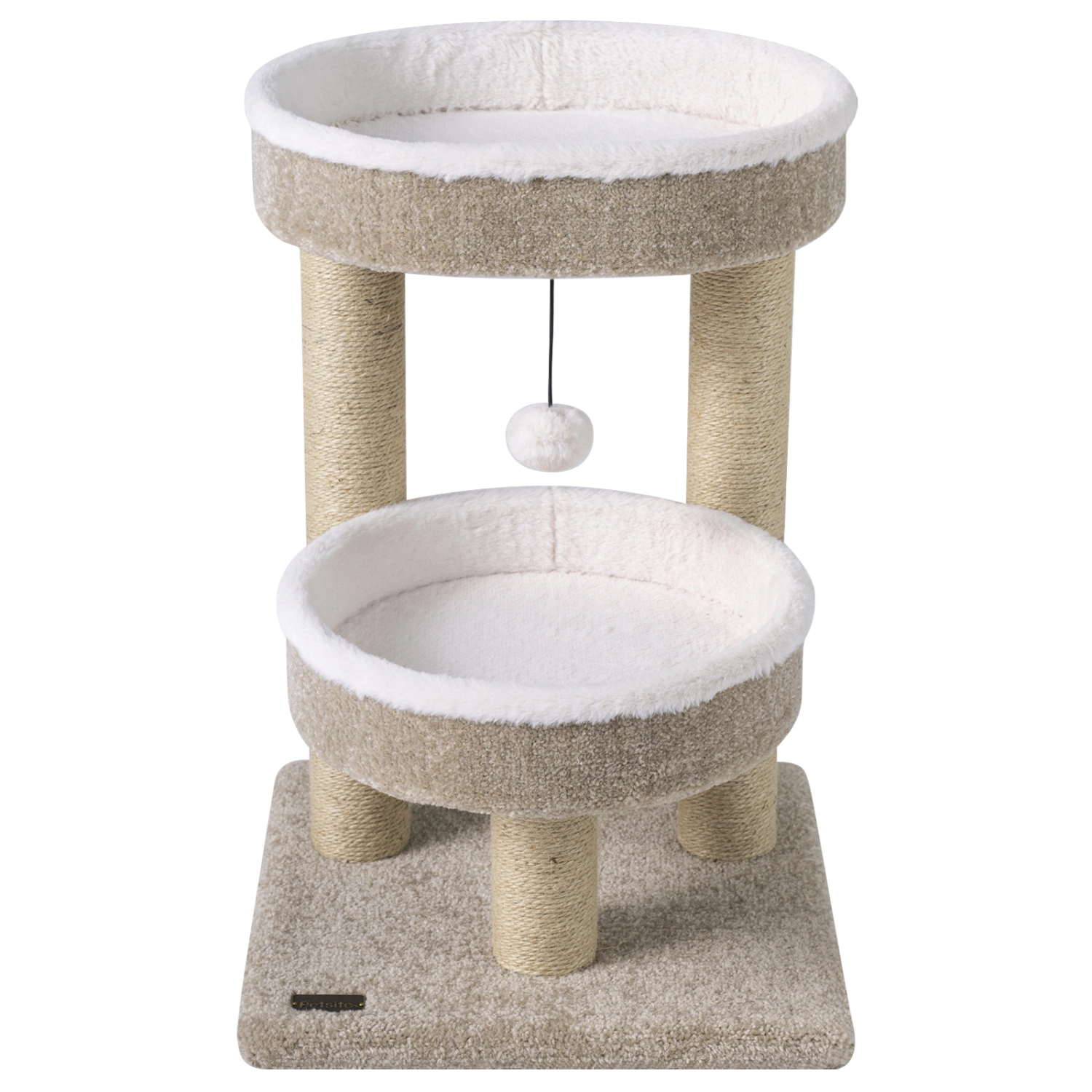 LJG 24" Cat Tower with 2 Plush Perches Scratching Posts and Dangling Ball