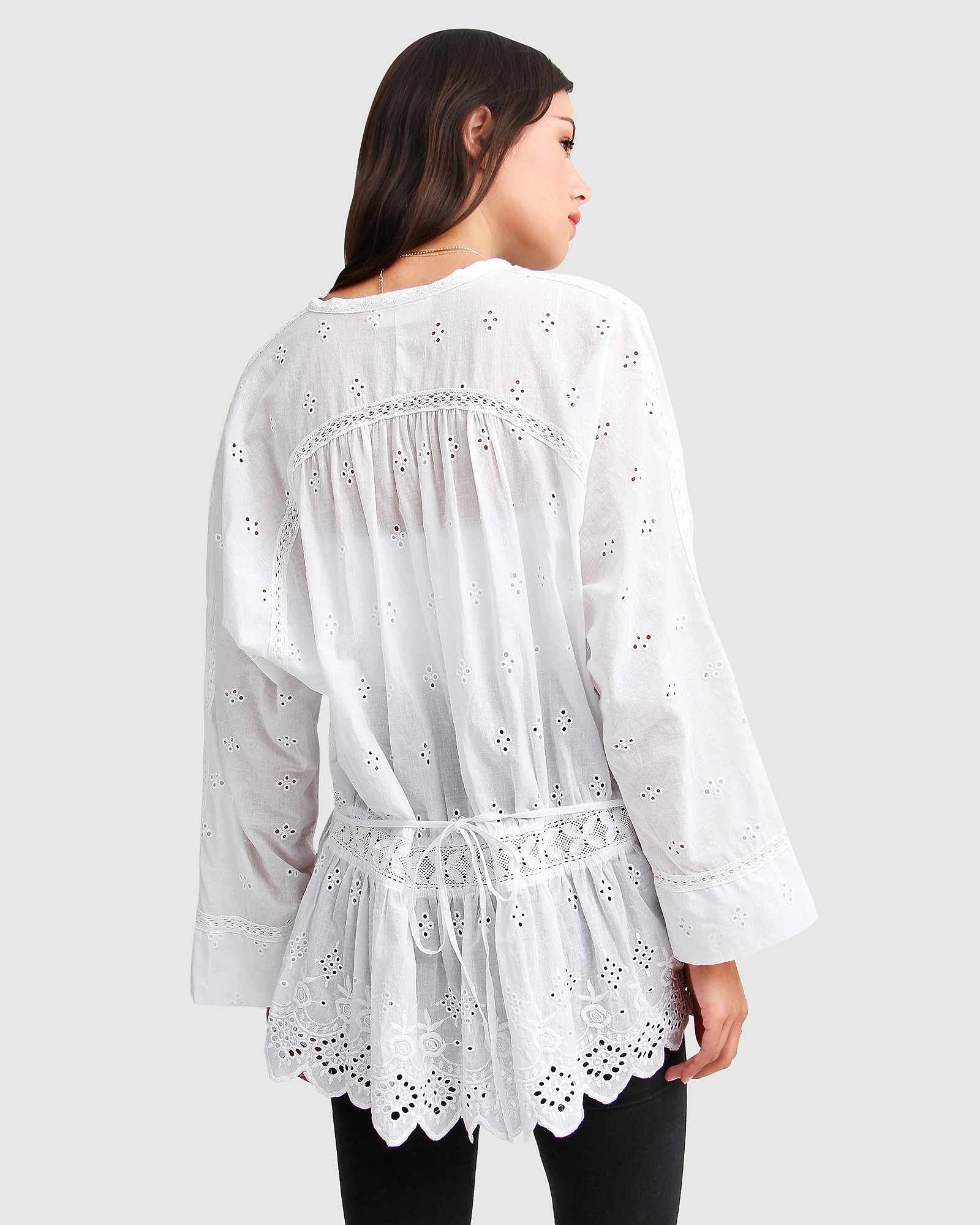 Belle & Bloom Womens Unbutton Me Eyelet Button Down Shirt