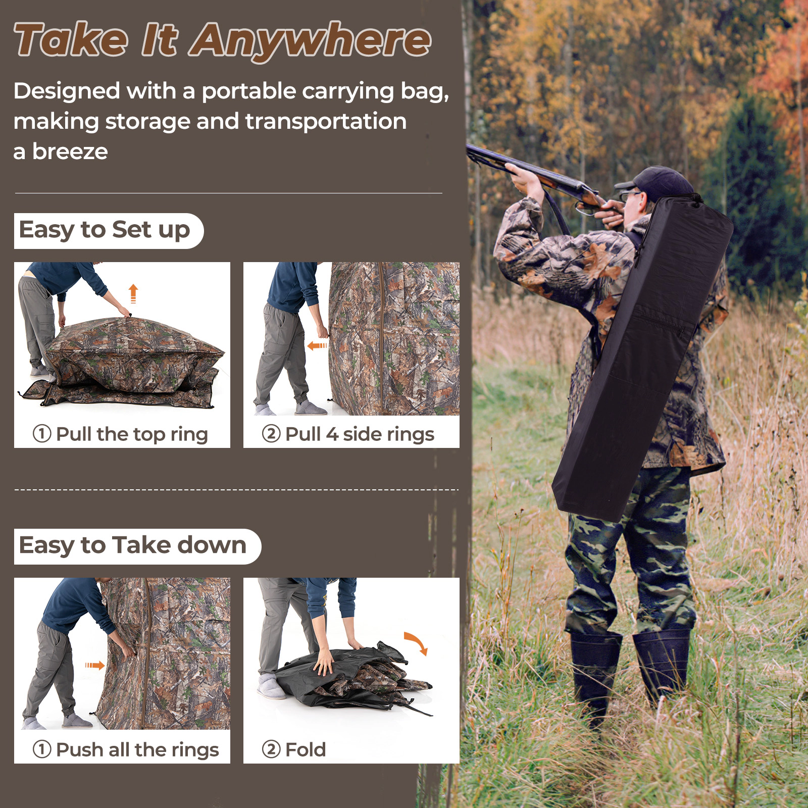 SUGIFT Camouflage 84-in 360-Degree One-Way See-Through Pop-Up Hunting Blind with Full-Open Door