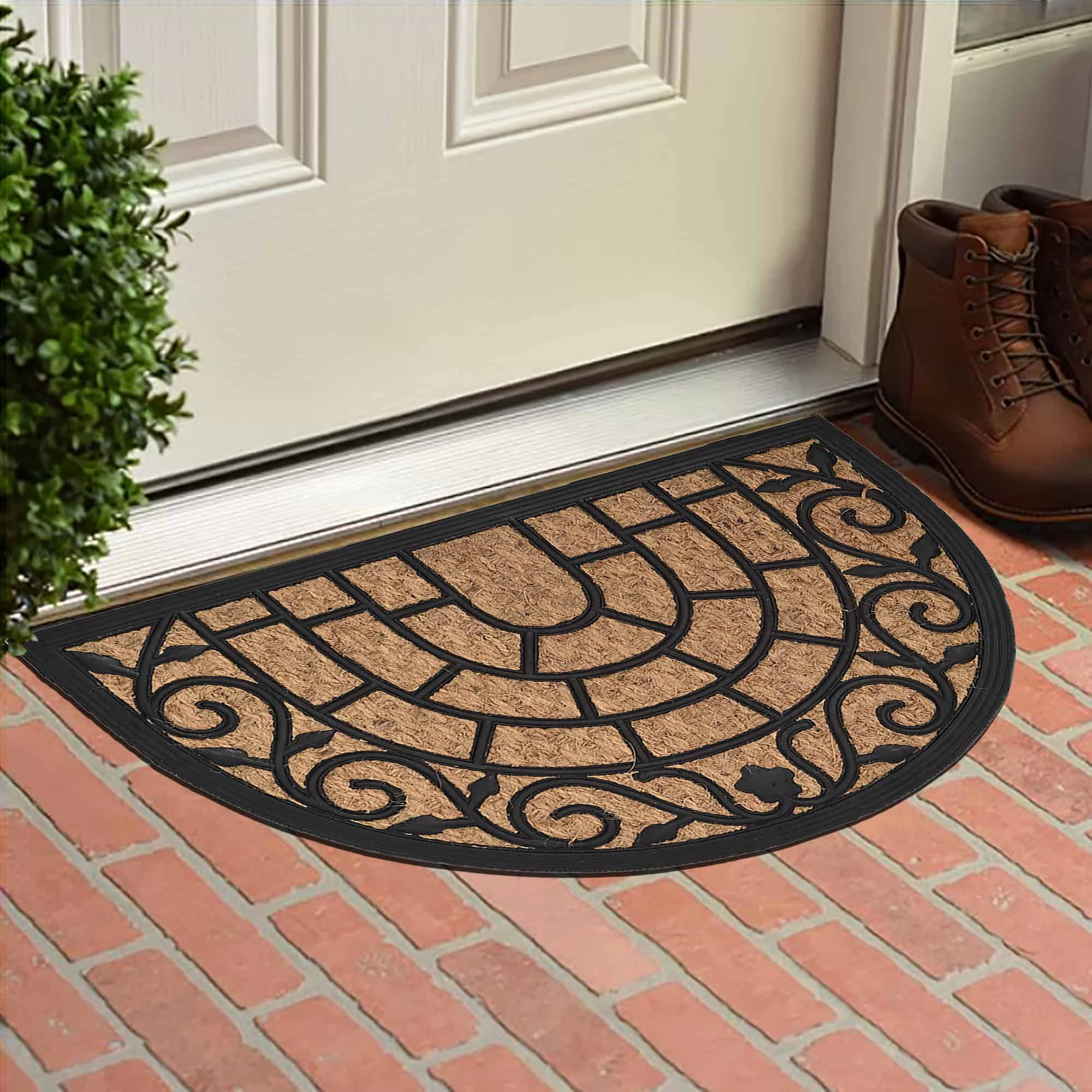 Evideco French Home Goods Natural and Black Vitrail Coir Doormat 24 x 16 Inches