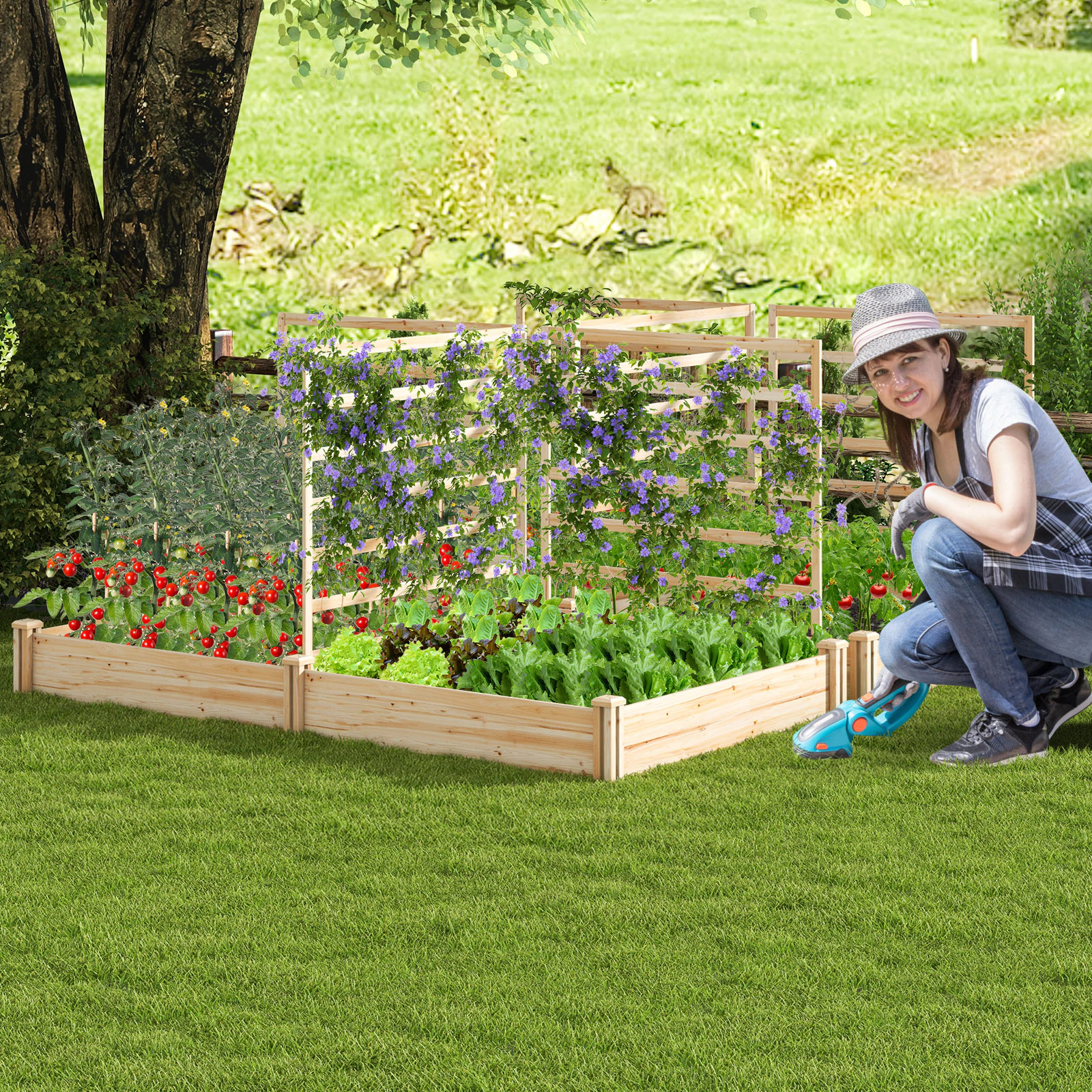 SlickBlue Wooden Garden Planter Box with Trellis for Vining Plants