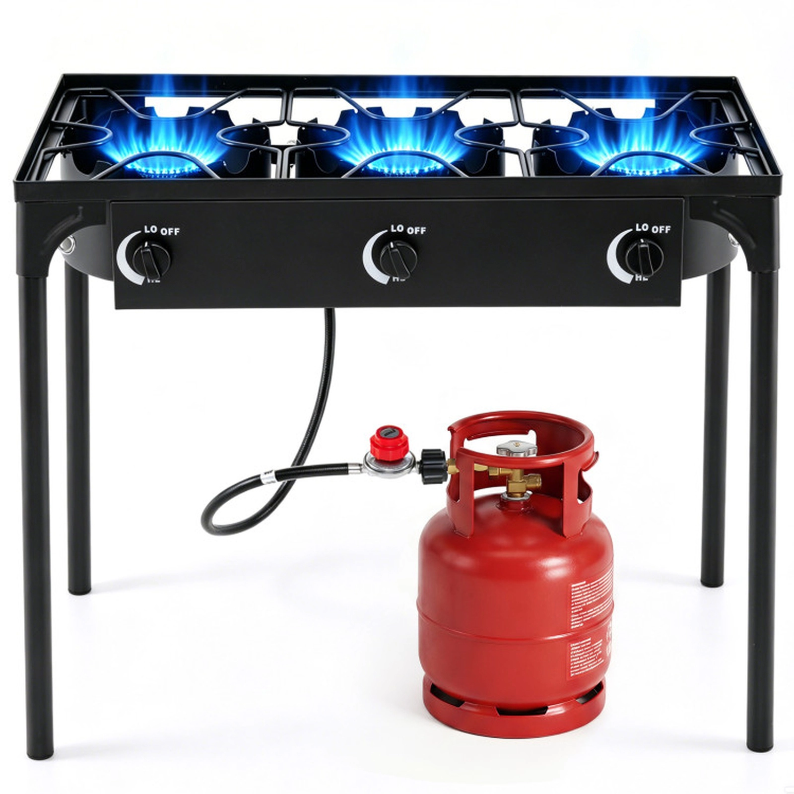 SUGIFT 3-Burner Black Propane Camp Stove with Adjustable Regulator and Hose 240000-BTU 34.5-in W 18-in D 29-in H